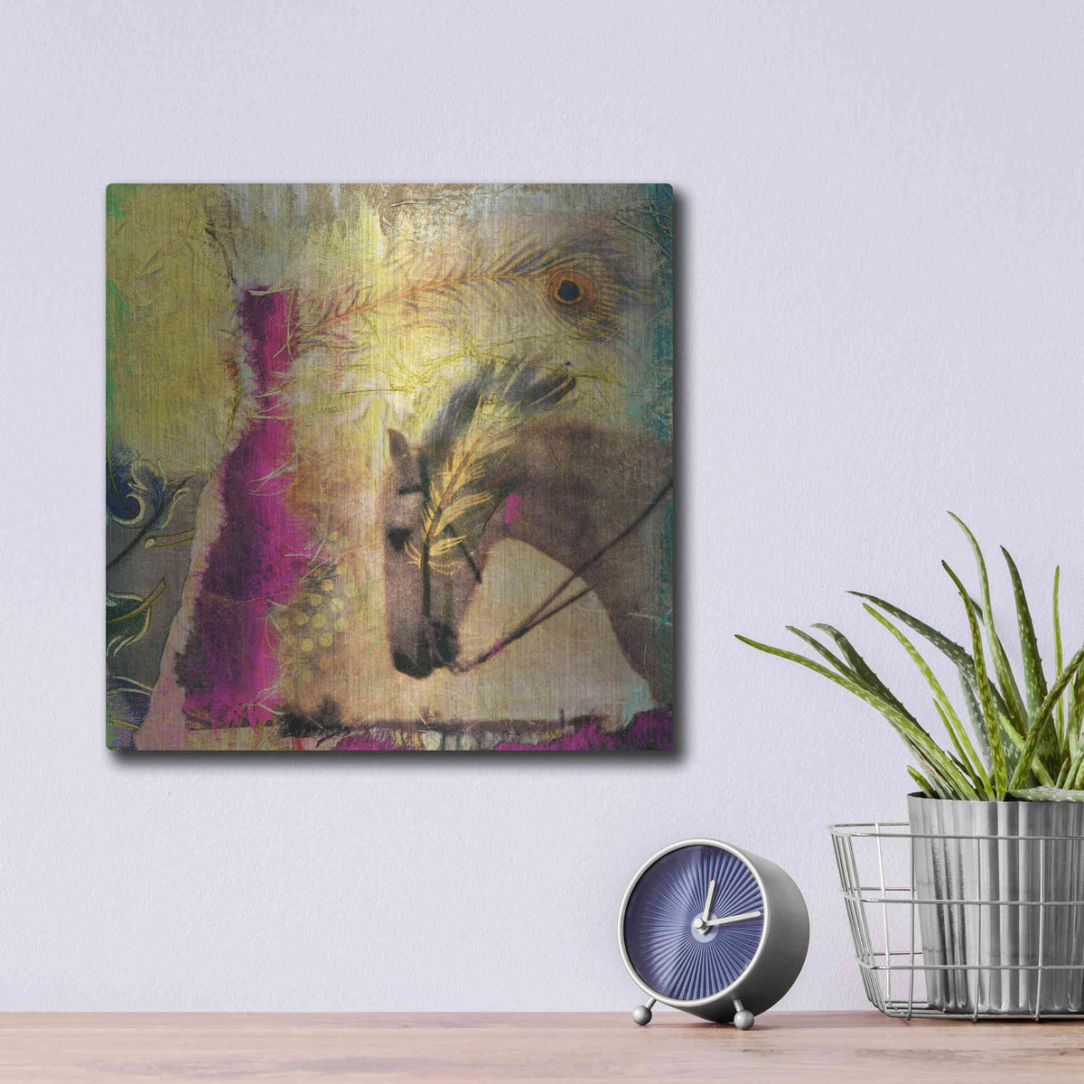 Luxe Metal Art 'White Horse' by Elena Ray, Metal Wall Art,12x12
