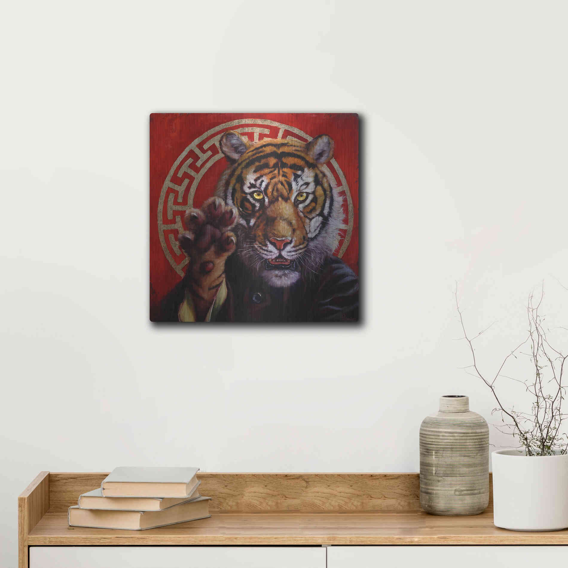 Luxe Metal Art 'Legend of Tiger Claw' by Lucia Heffernan, Metal Wall Art,12x12