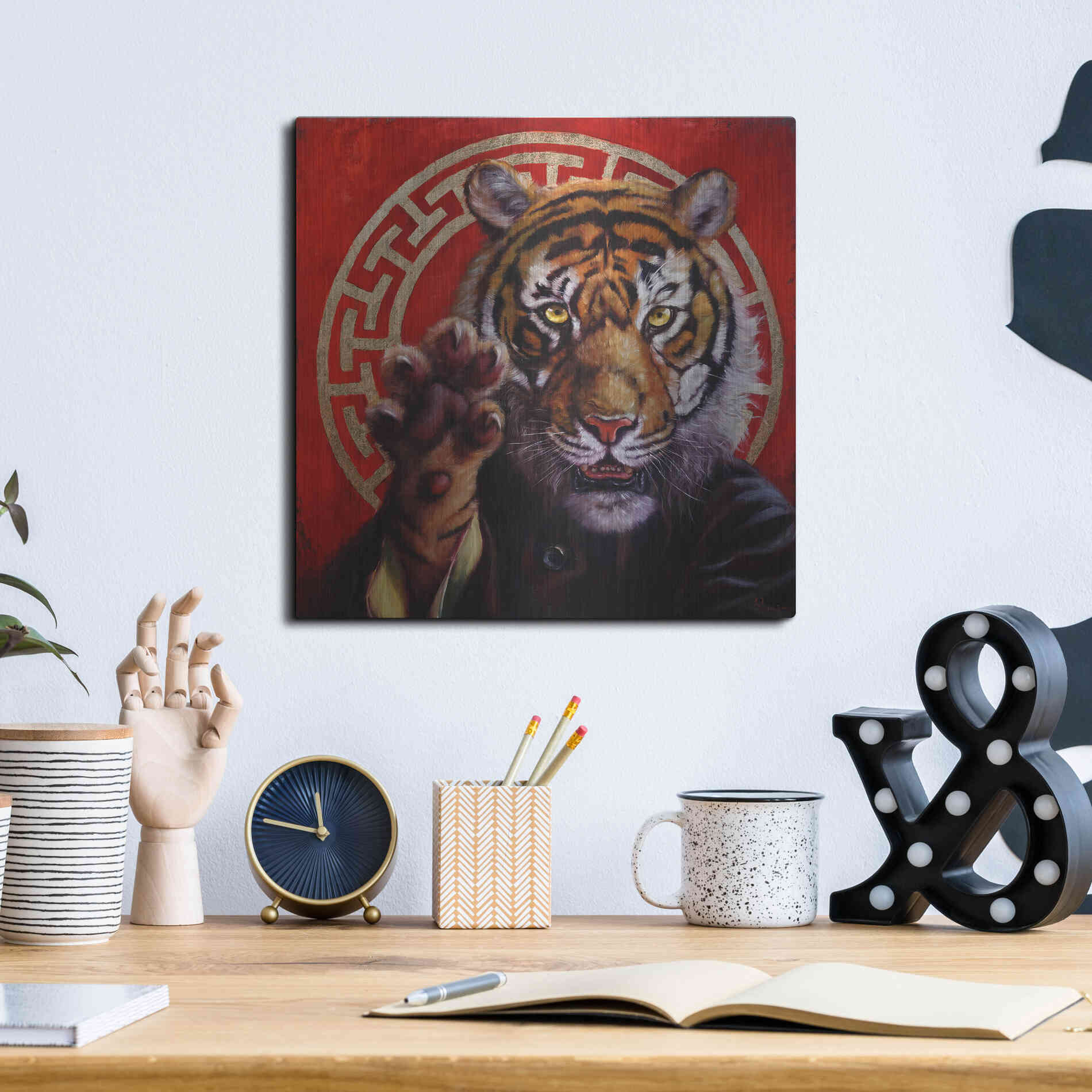 Luxe Metal Art 'Legend of Tiger Claw' by Lucia Heffernan, Metal Wall Art,12x12