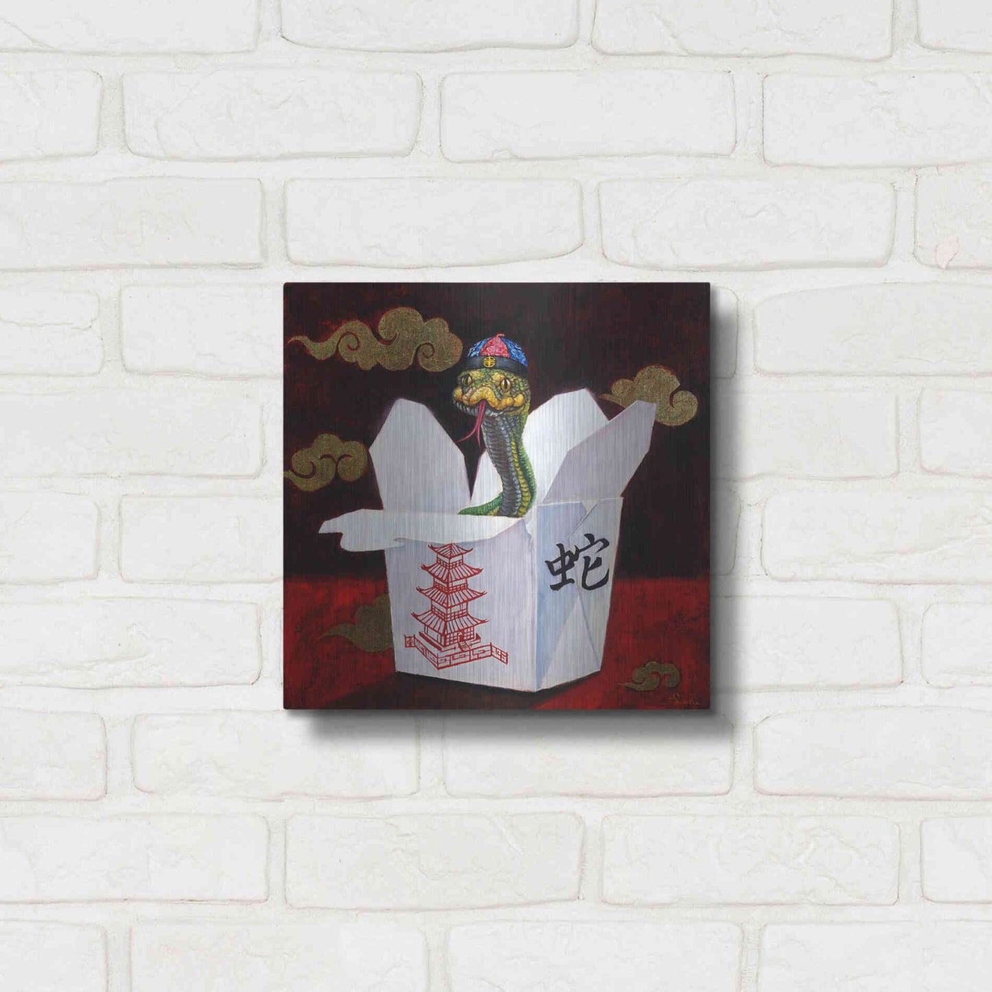 Luxe Metal Art 'Takeout with a Twist' by Lucia Heffernan, Metal Wall Art,12x12