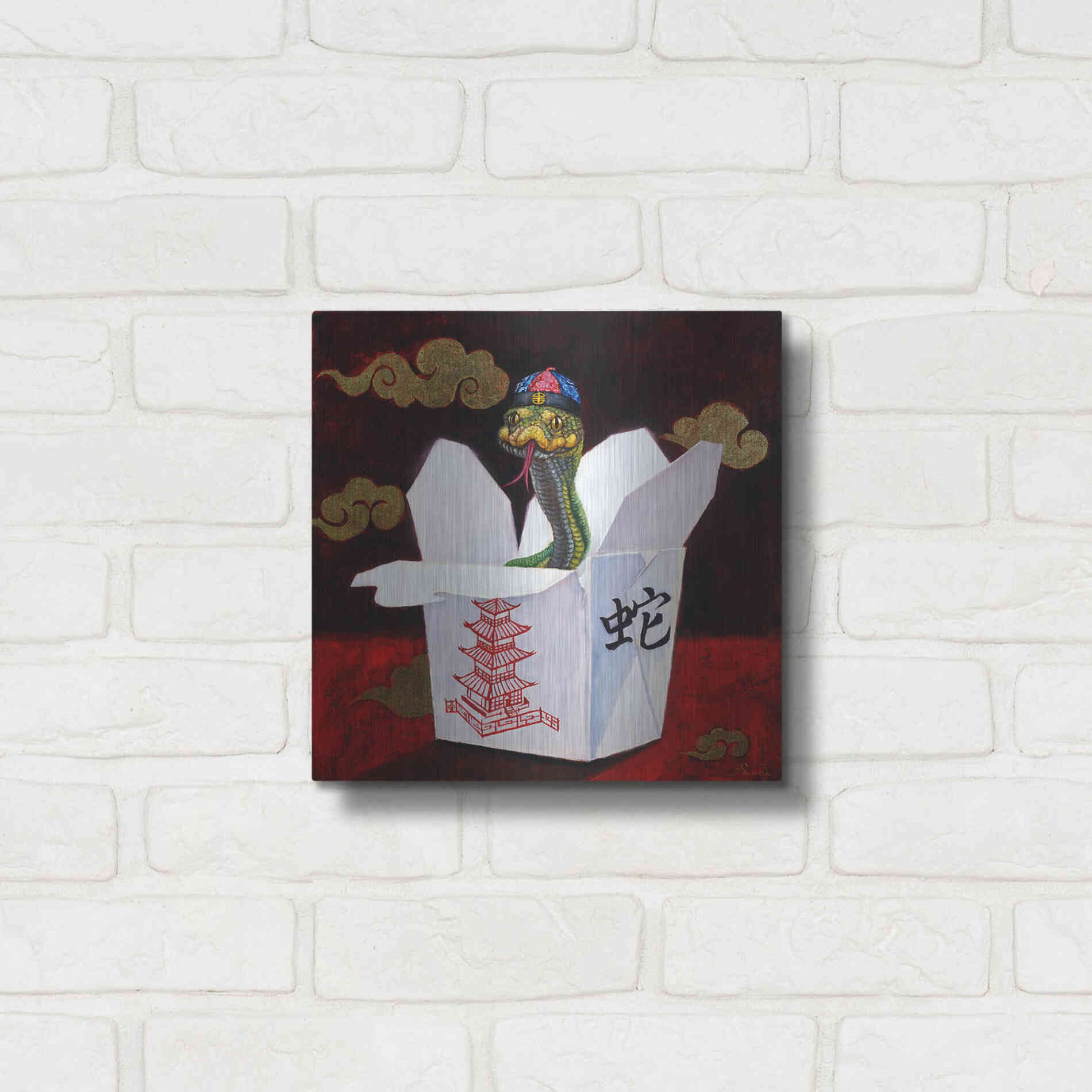 Luxe Metal Art 'Takeout with a Twist' by Lucia Heffernan, Metal Wall Art,12x12