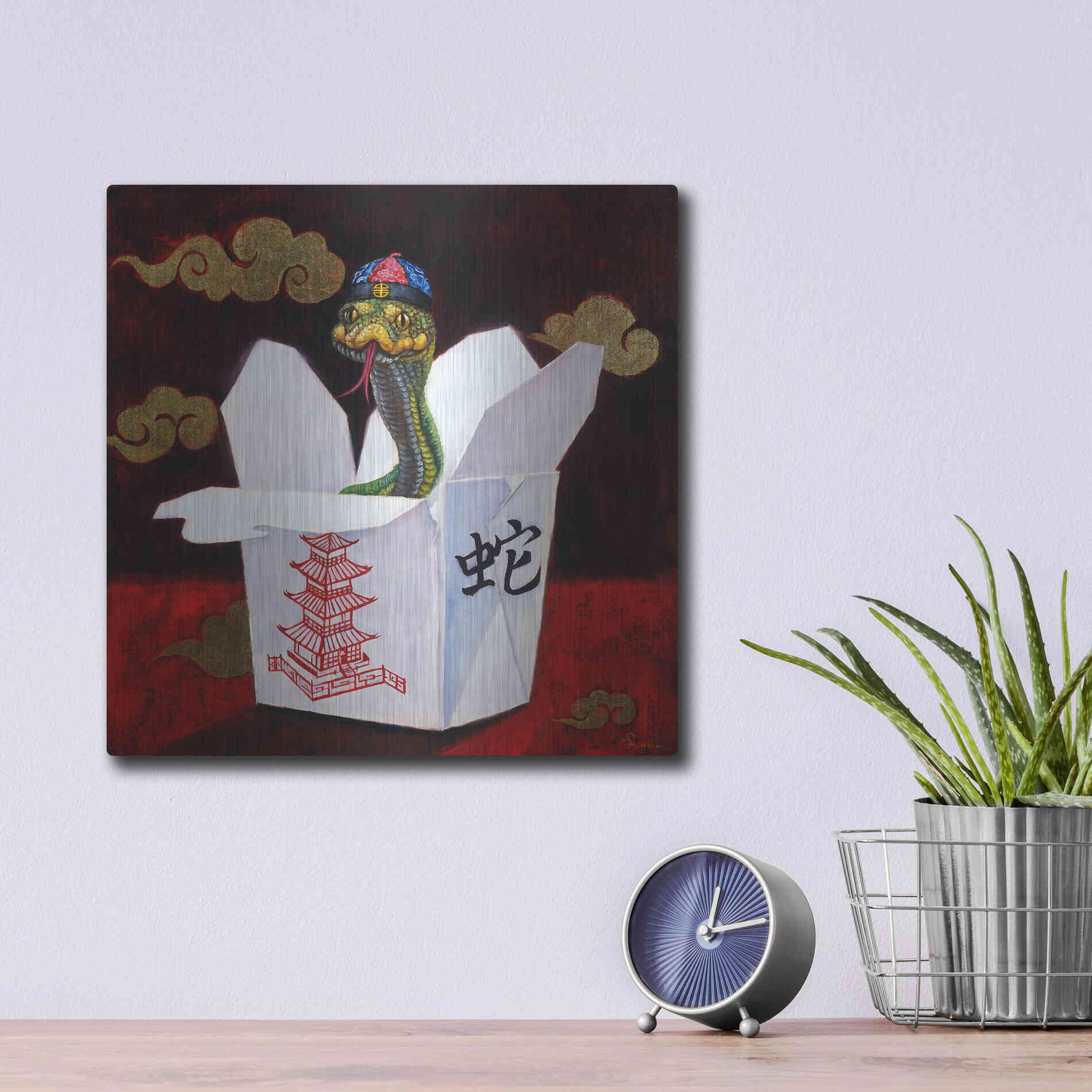 Luxe Metal Art 'Takeout with a Twist' by Lucia Heffernan, Metal Wall Art,12x12