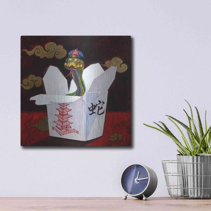 Luxe Metal Art 'Takeout with a Twist' by Lucia Heffernan, Metal Wall Art,12x12