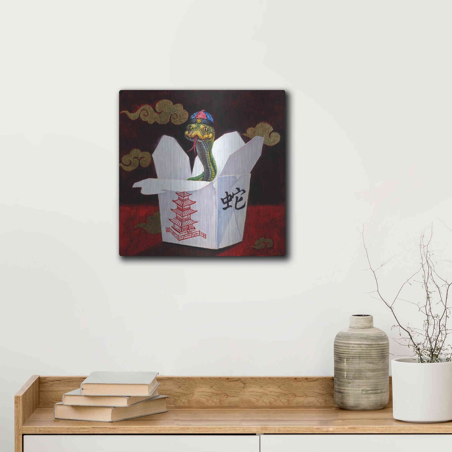 Luxe Metal Art 'Takeout with a Twist' by Lucia Heffernan, Metal Wall Art,12x12