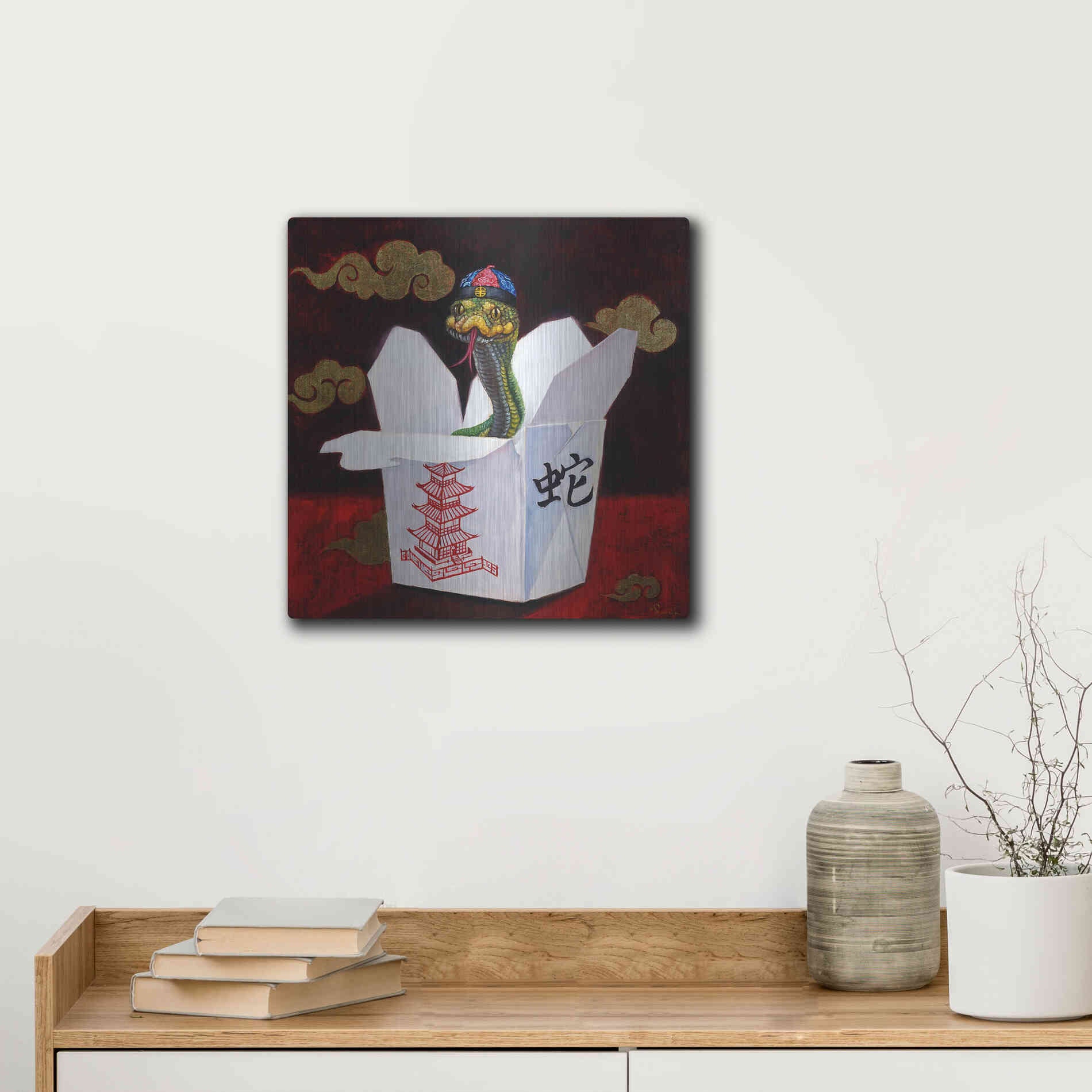 Luxe Metal Art 'Takeout with a Twist' by Lucia Heffernan, Metal Wall Art,12x12