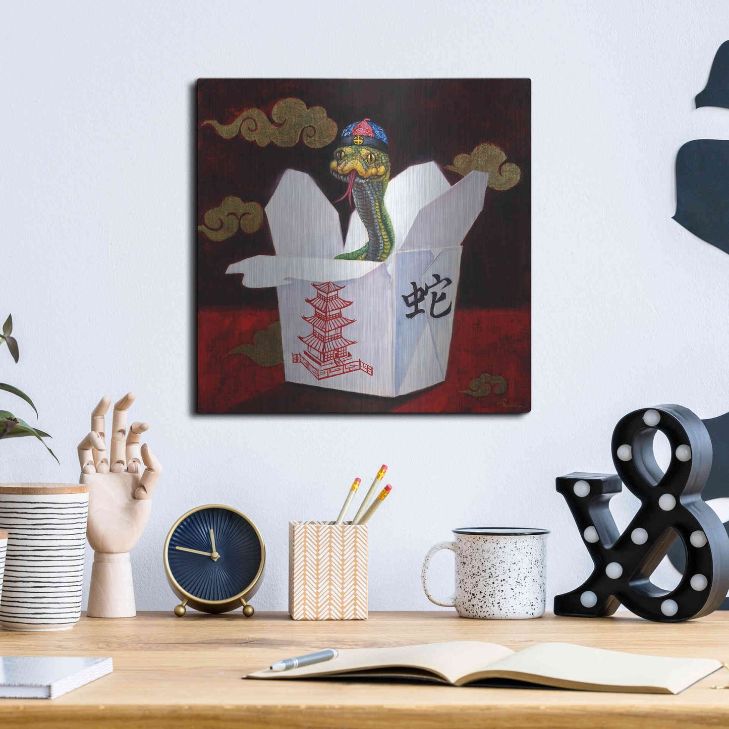 Luxe Metal Art 'Takeout with a Twist' by Lucia Heffernan, Metal Wall Art,12x12