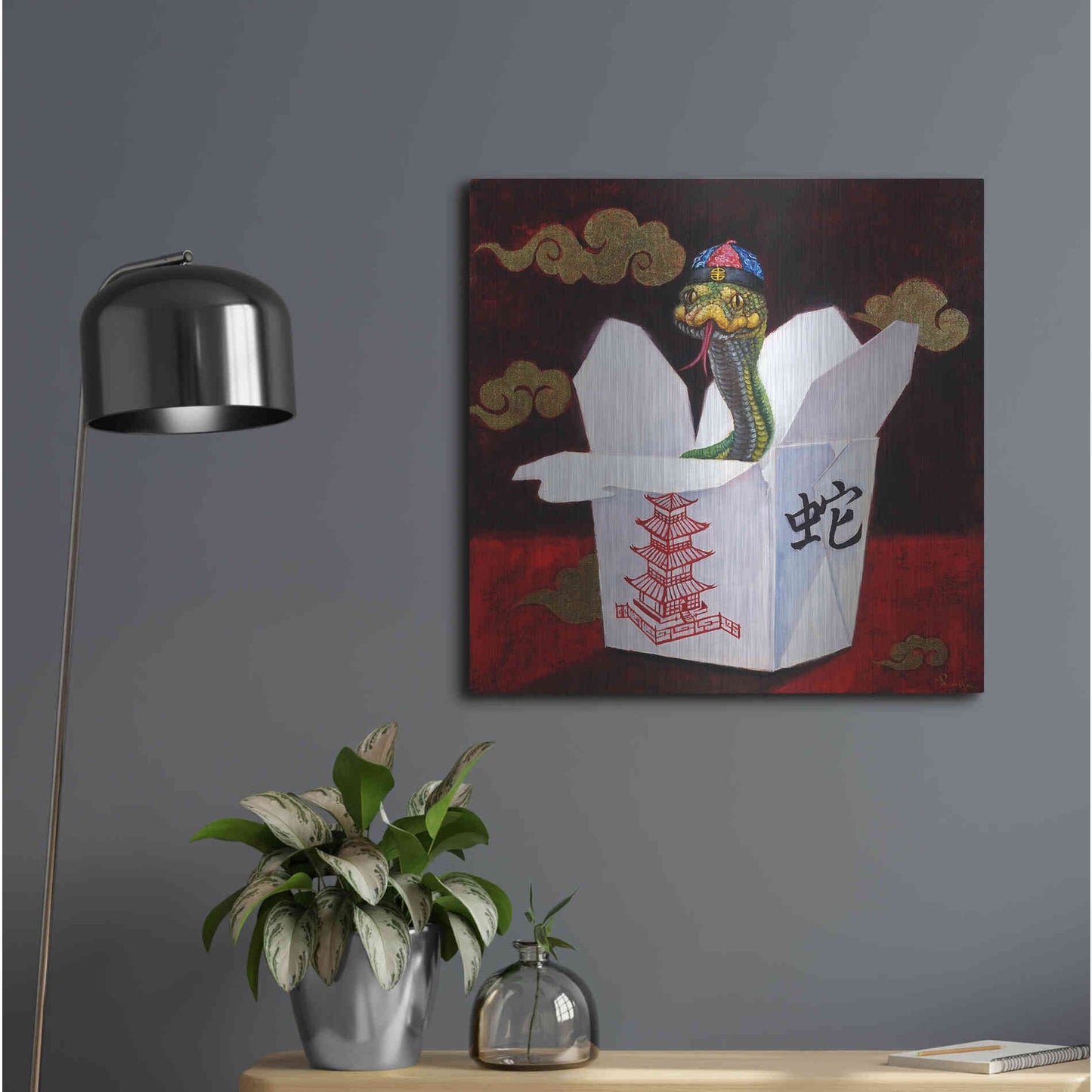 Luxe Metal Art 'Takeout with a Twist' by Lucia Heffernan, Metal Wall Art,24x24
