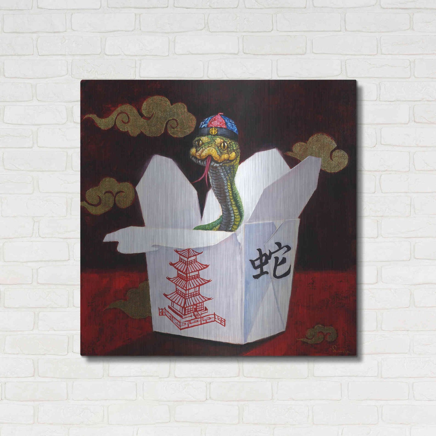 Luxe Metal Art 'Takeout with a Twist' by Lucia Heffernan, Metal Wall Art,36x36