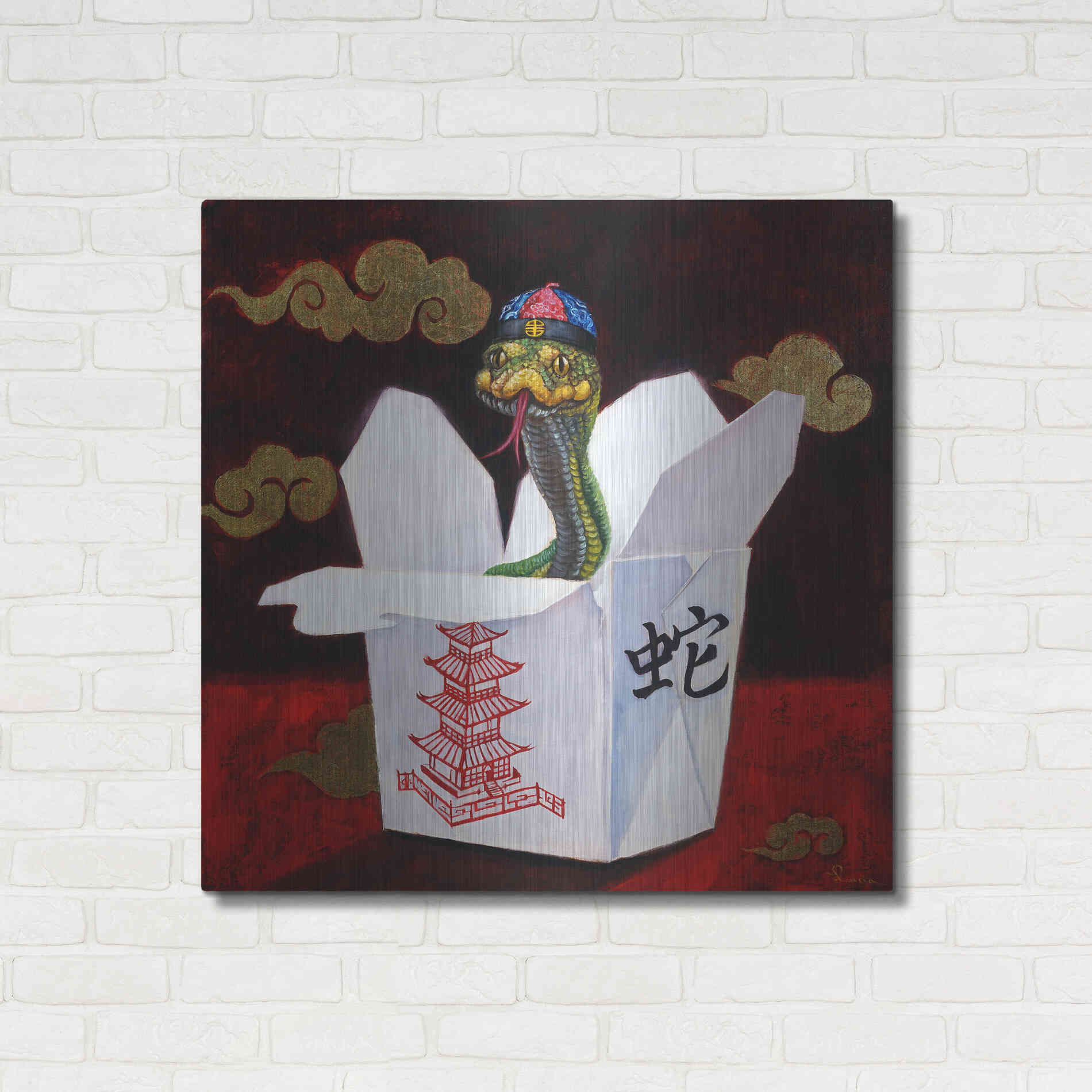 Luxe Metal Art 'Takeout with a Twist' by Lucia Heffernan, Metal Wall Art,36x36