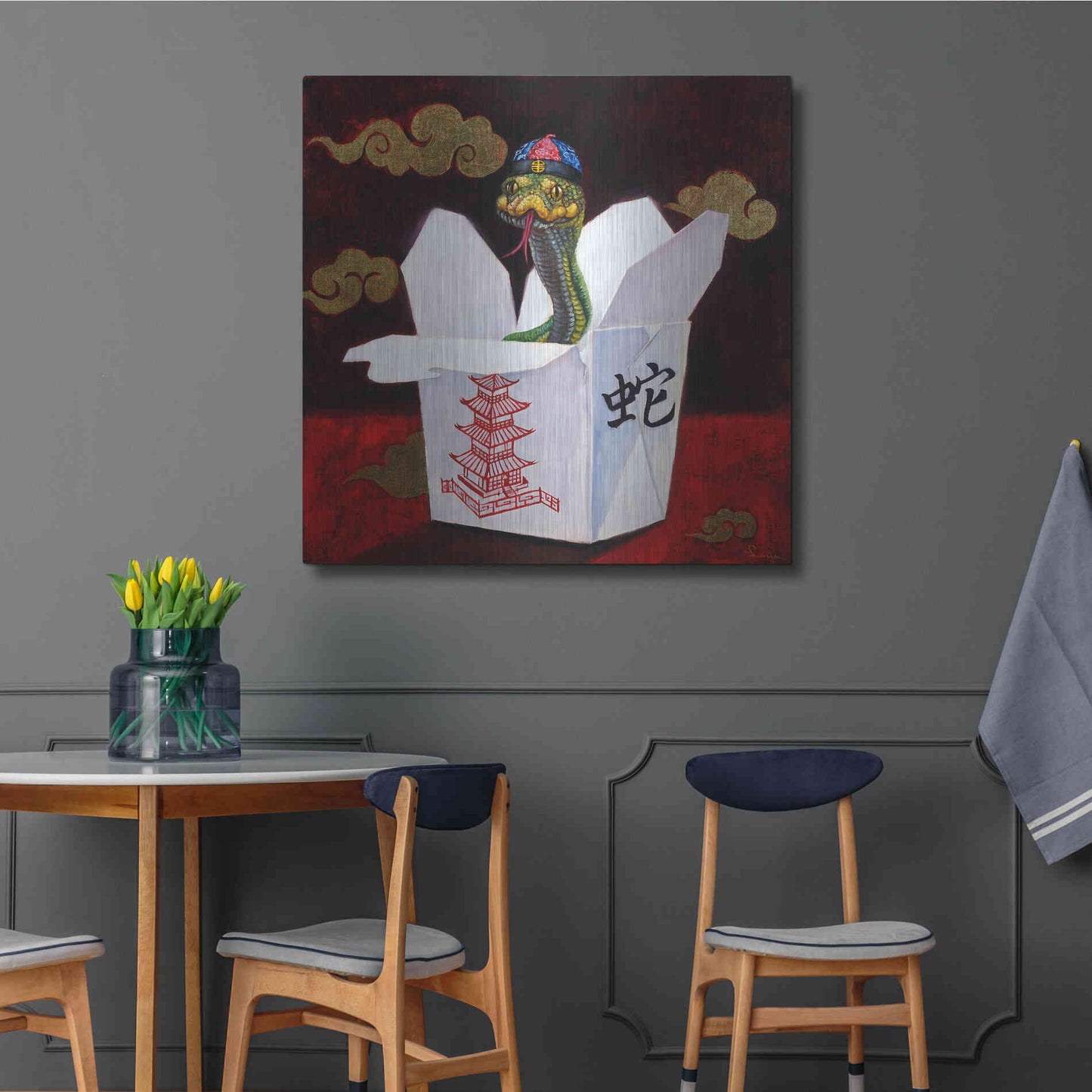Luxe Metal Art 'Takeout with a Twist' by Lucia Heffernan, Metal Wall Art,36x36