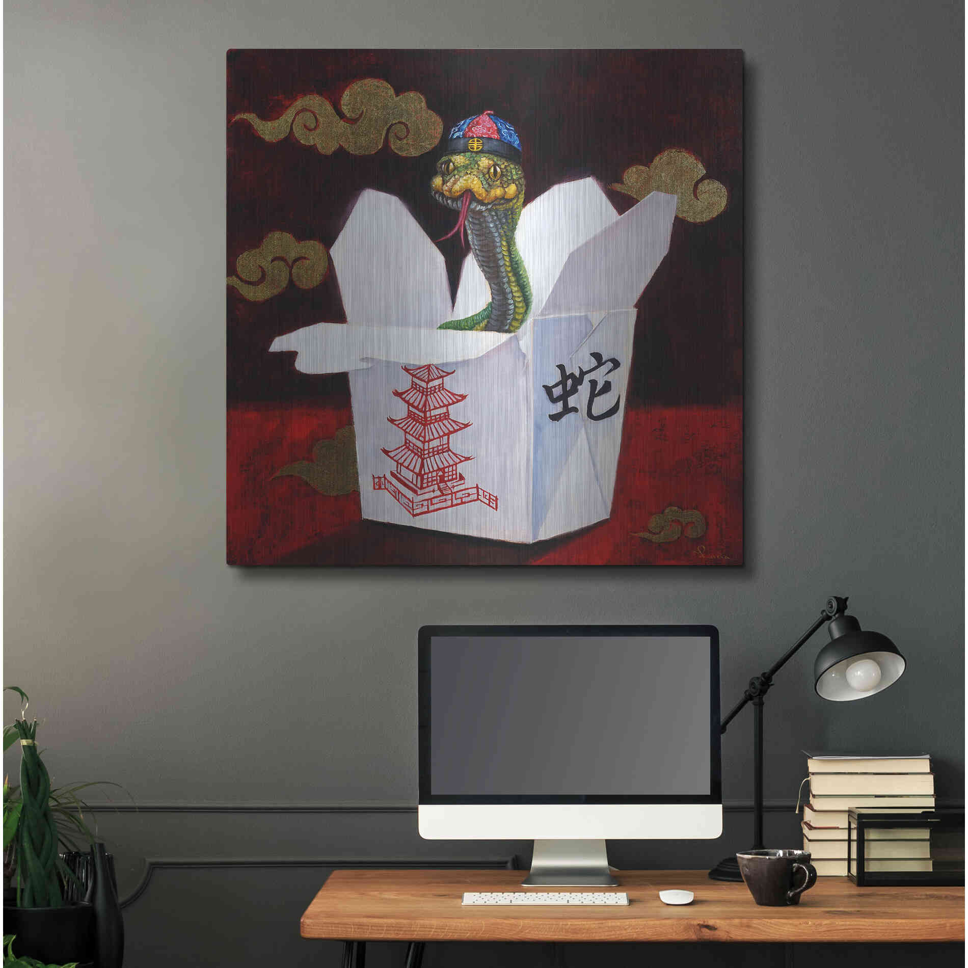 Luxe Metal Art 'Takeout with a Twist' by Lucia Heffernan, Metal Wall Art,36x36