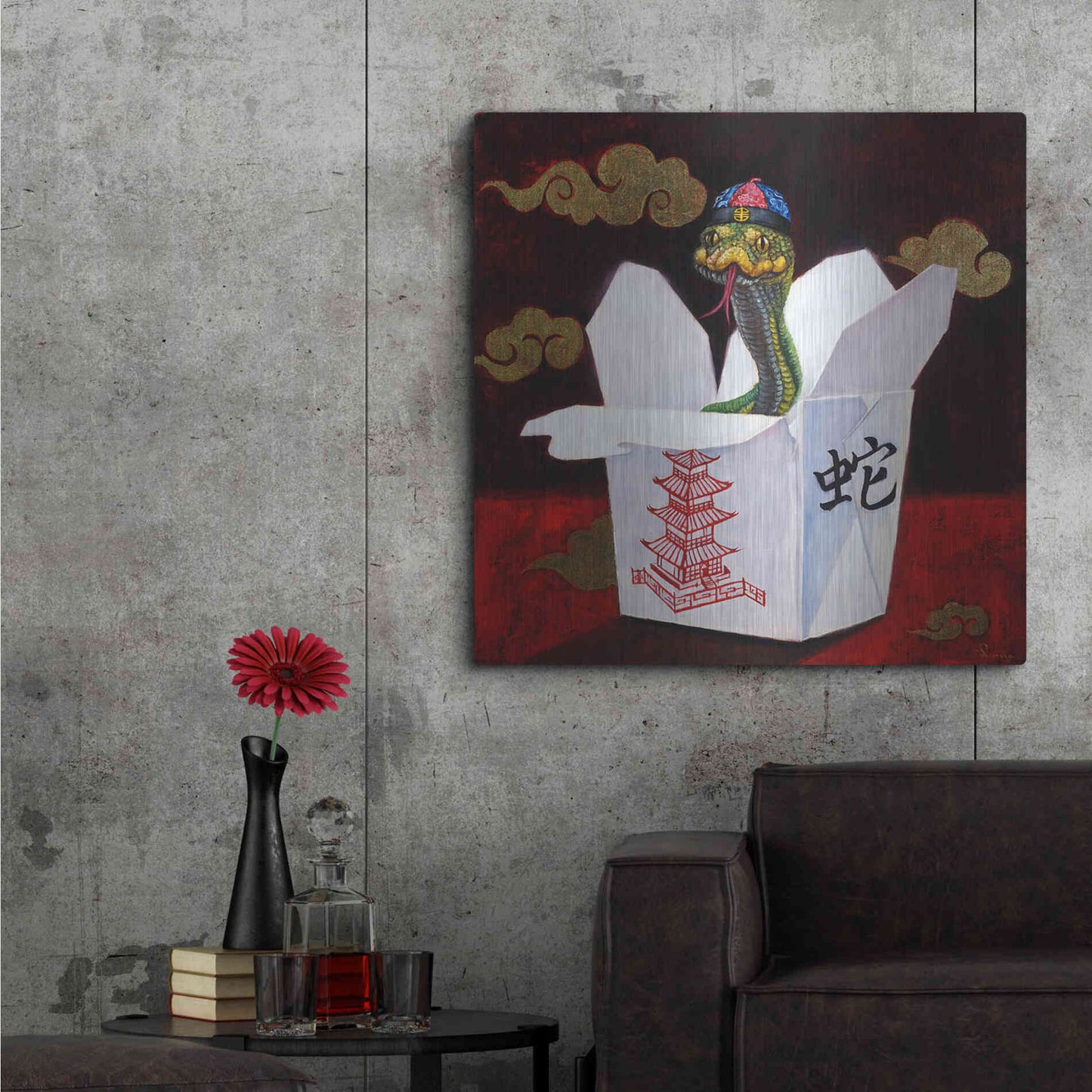 Luxe Metal Art 'Takeout with a Twist' by Lucia Heffernan, Metal Wall Art,36x36