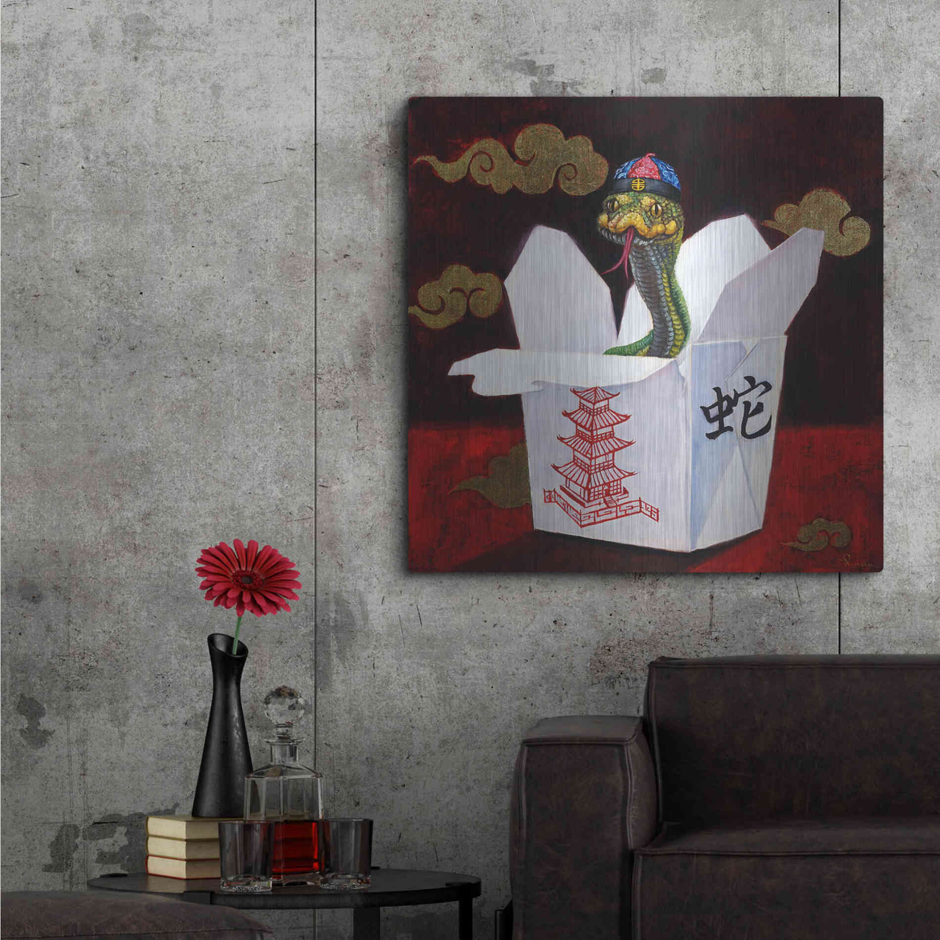 Luxe Metal Art 'Takeout with a Twist' by Lucia Heffernan, Metal Wall Art,36x36