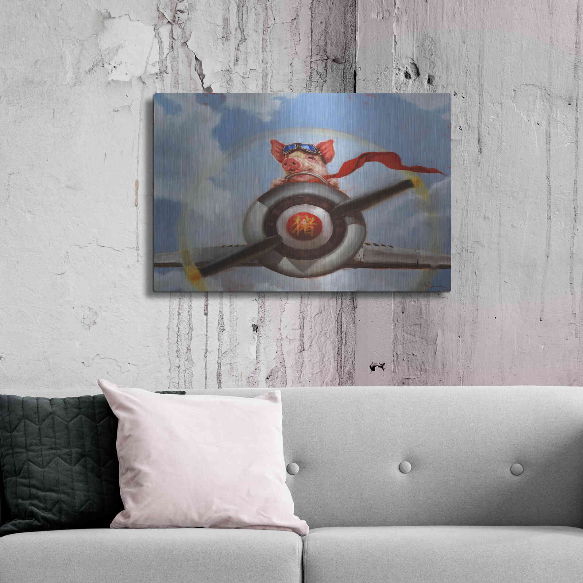 Luxe Metal Art 'When Pigs Fly' by Lucia Heffernan, Metal Wall Art,36x24