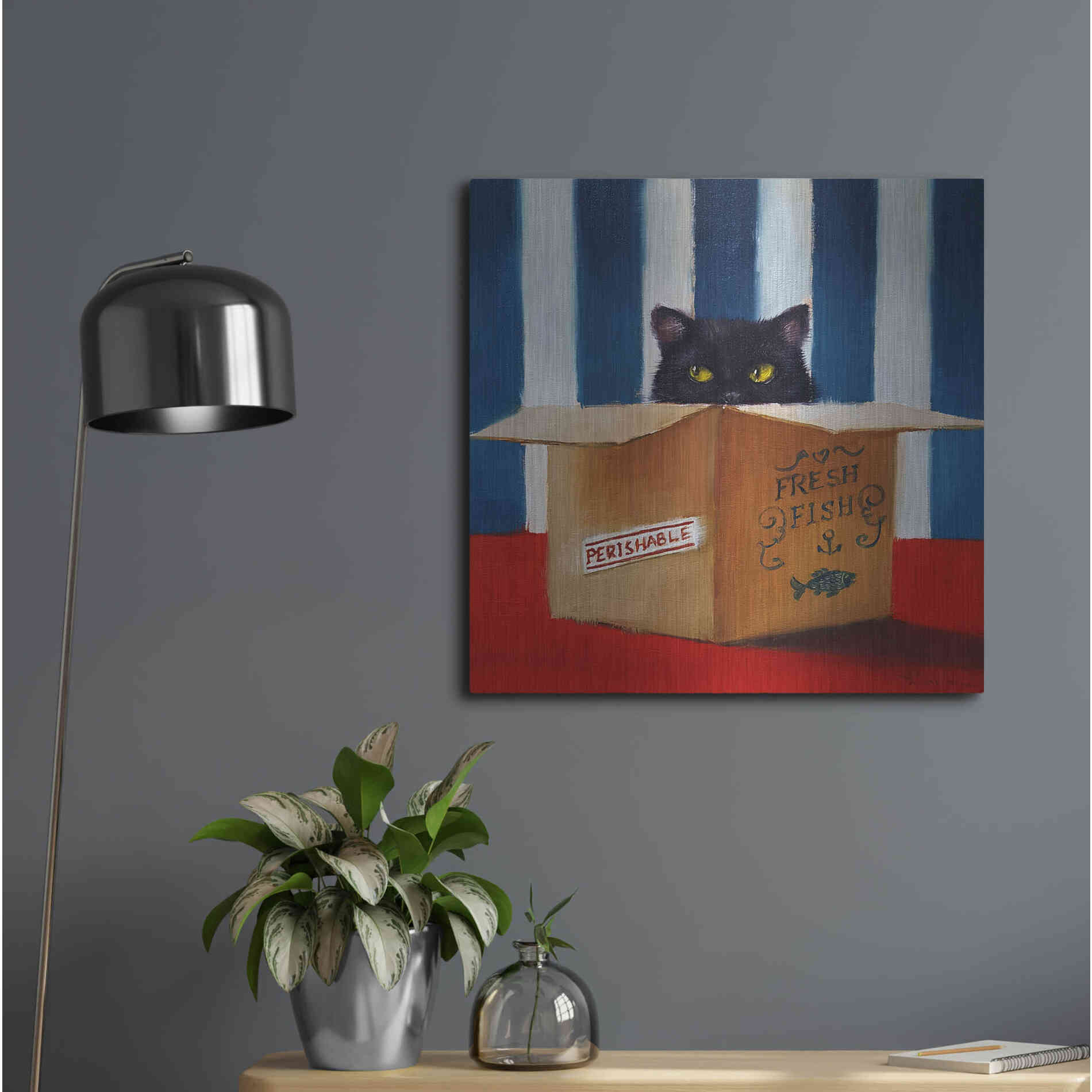 Luxe Metal Art 'Cat Burglar' by Lucia Heffernan, Metal Wall Art,24x24