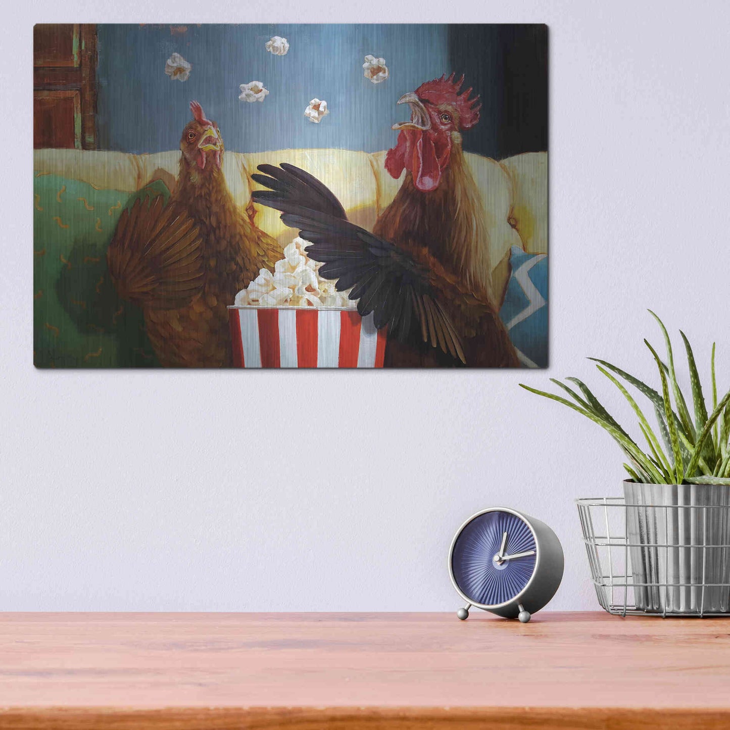 Luxe Metal Art 'Popcorn Chickens' by Lucia Heffernan, Metal Wall Art,16x12