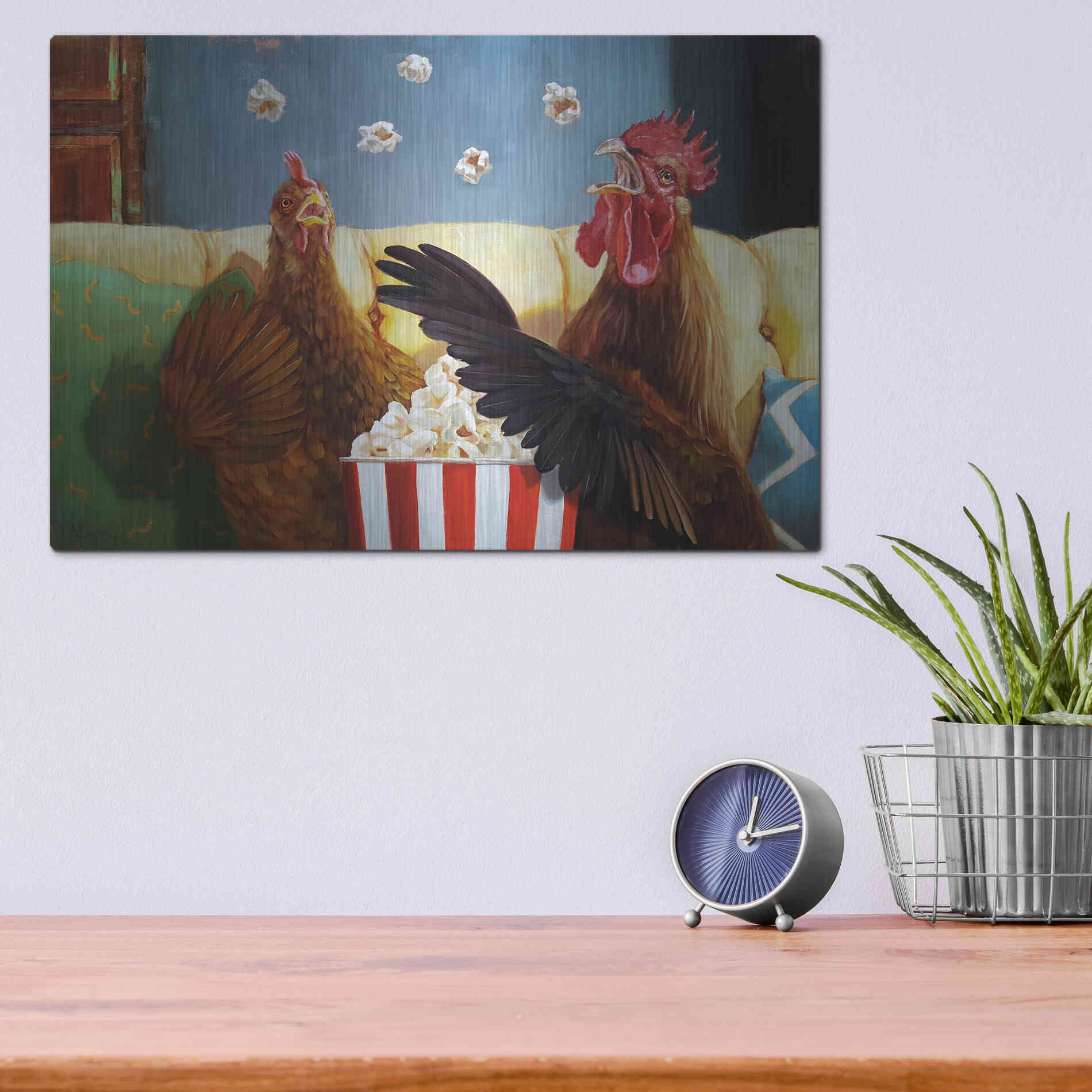 Luxe Metal Art 'Popcorn Chickens' by Lucia Heffernan, Metal Wall Art,16x12