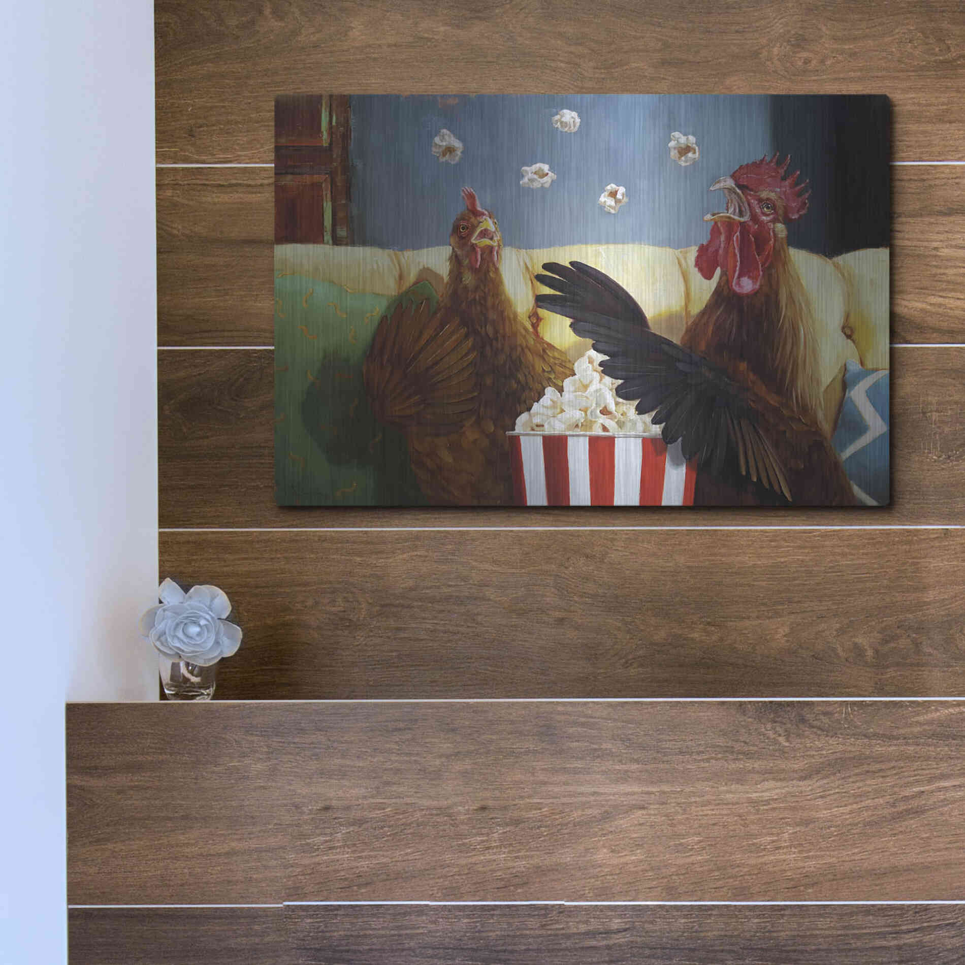 Luxe Metal Art 'Popcorn Chickens' by Lucia Heffernan, Metal Wall Art,16x12