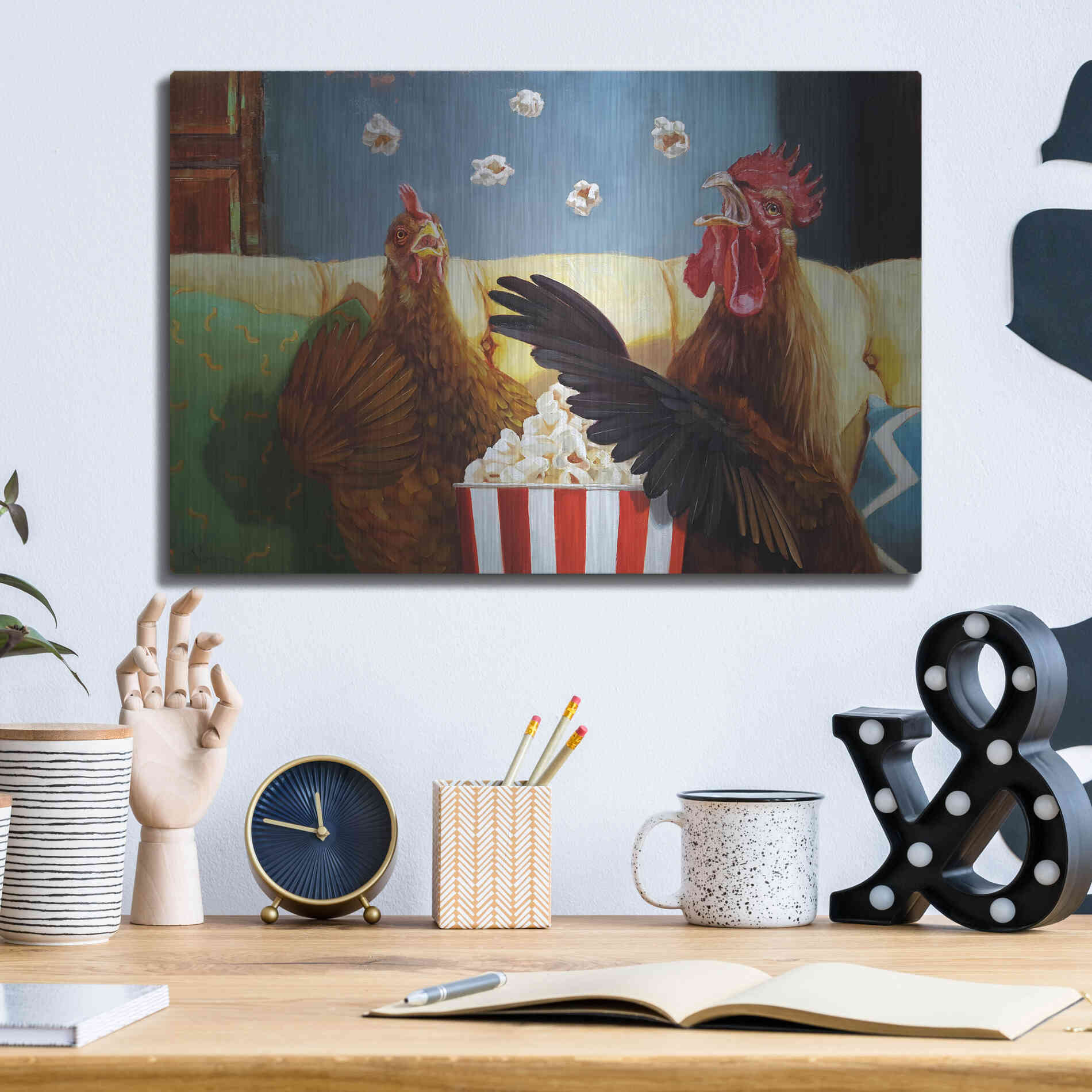 Luxe Metal Art 'Popcorn Chickens' by Lucia Heffernan, Metal Wall Art,16x12