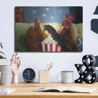 Luxe Metal Art 'Popcorn Chickens' by Lucia Heffernan, Metal Wall Art,16x12