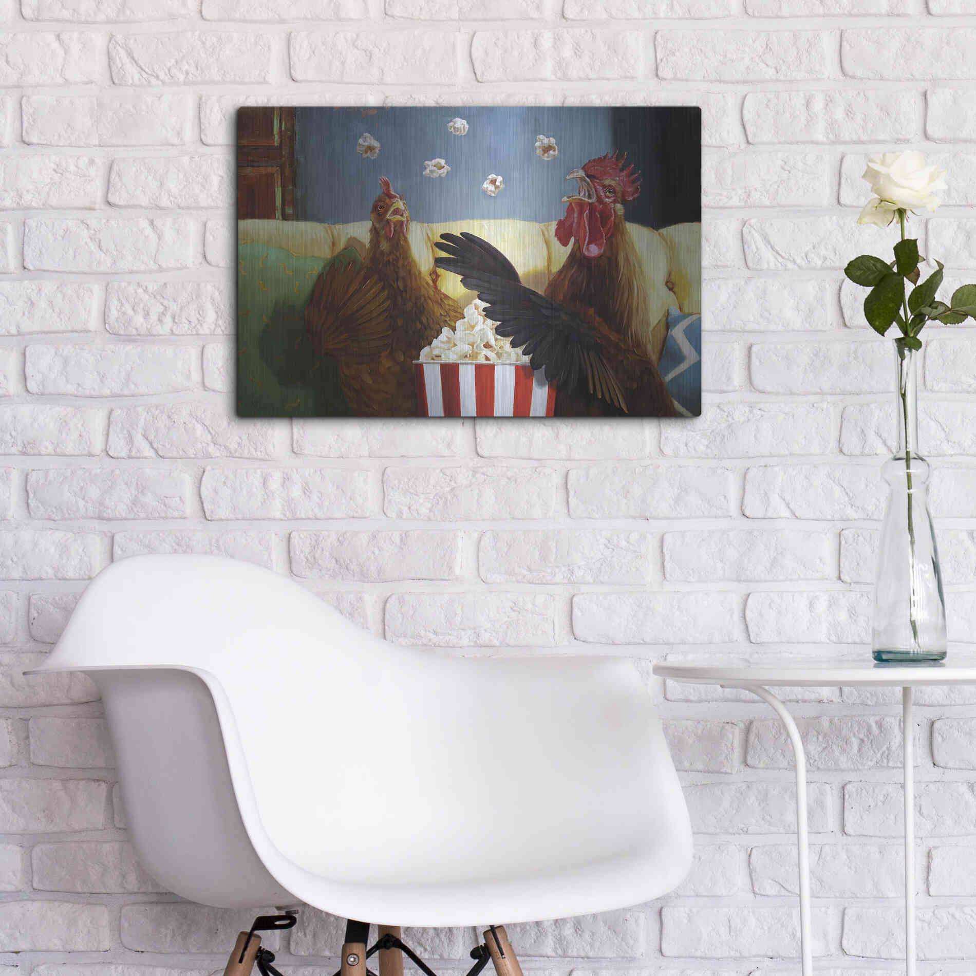 Luxe Metal Art 'Popcorn Chickens' by Lucia Heffernan, Metal Wall Art,24x16