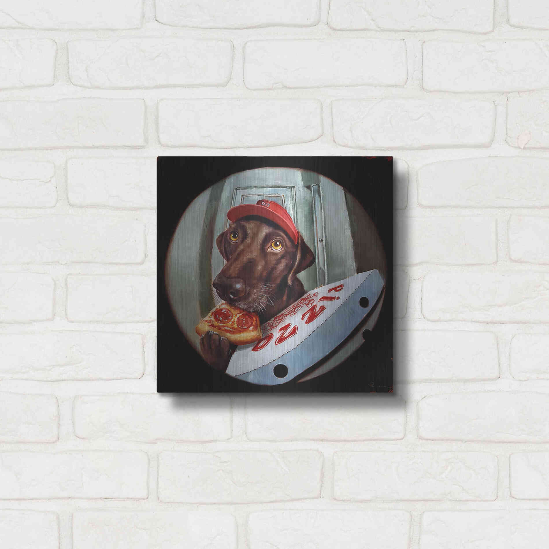 Luxe Metal Art 'Pupperoni' by Lucia Heffernan, Metal Wall Art,12x12