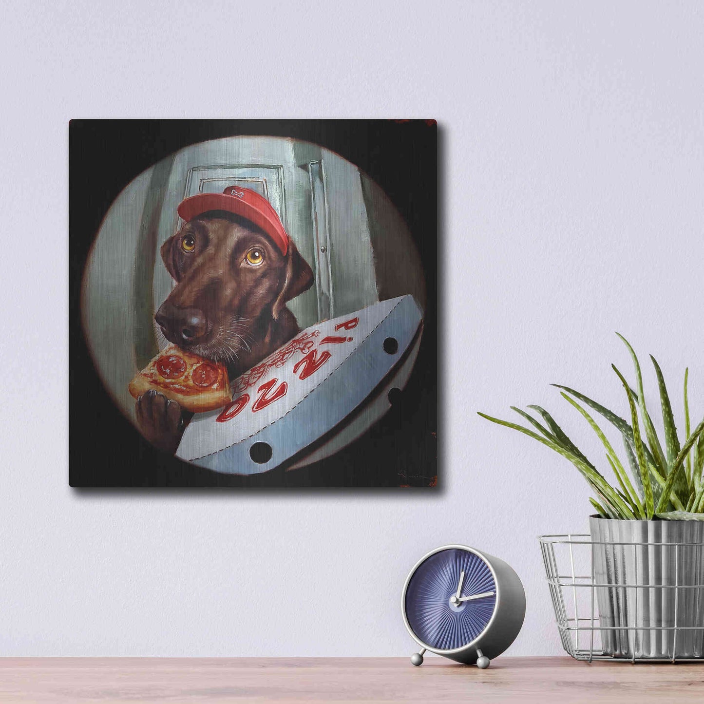 Luxe Metal Art 'Pupperoni' by Lucia Heffernan, Metal Wall Art,12x12