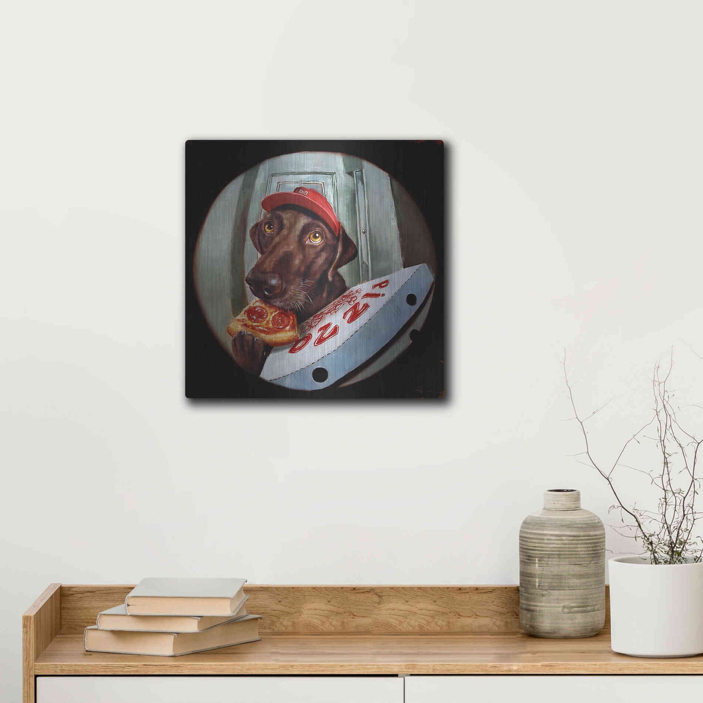 Luxe Metal Art 'Pupperoni' by Lucia Heffernan, Metal Wall Art,12x12