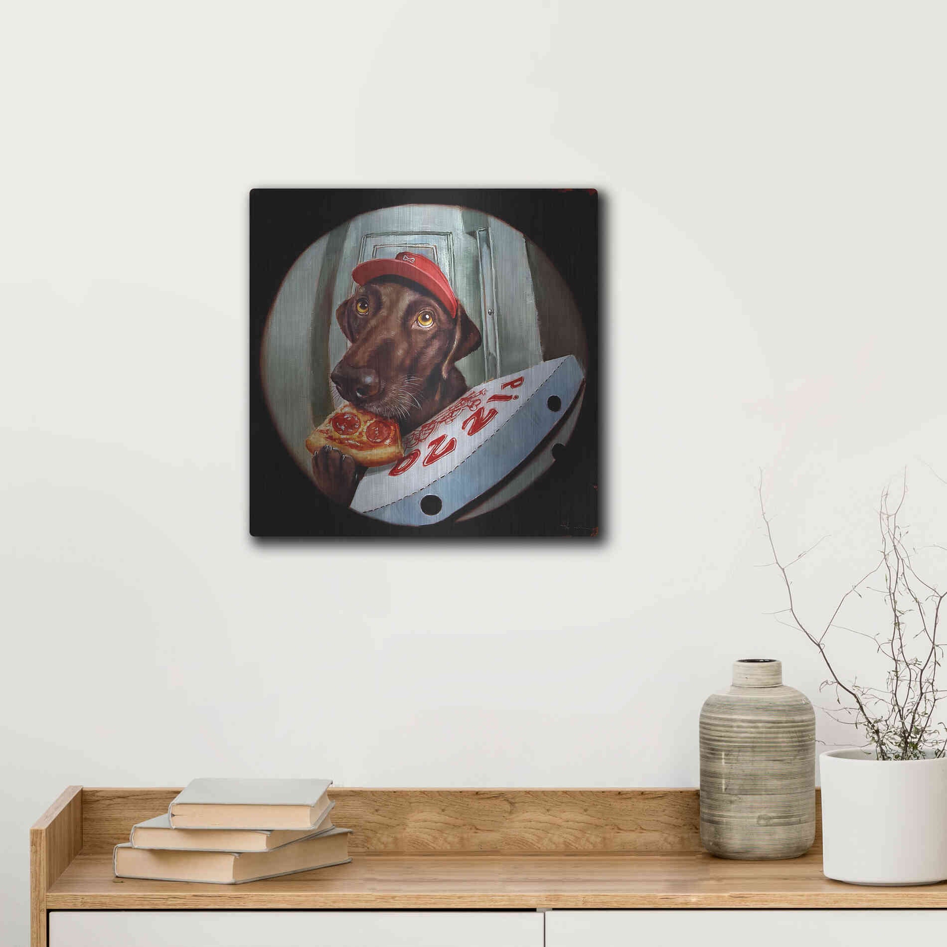 Luxe Metal Art 'Pupperoni' by Lucia Heffernan, Metal Wall Art,12x12