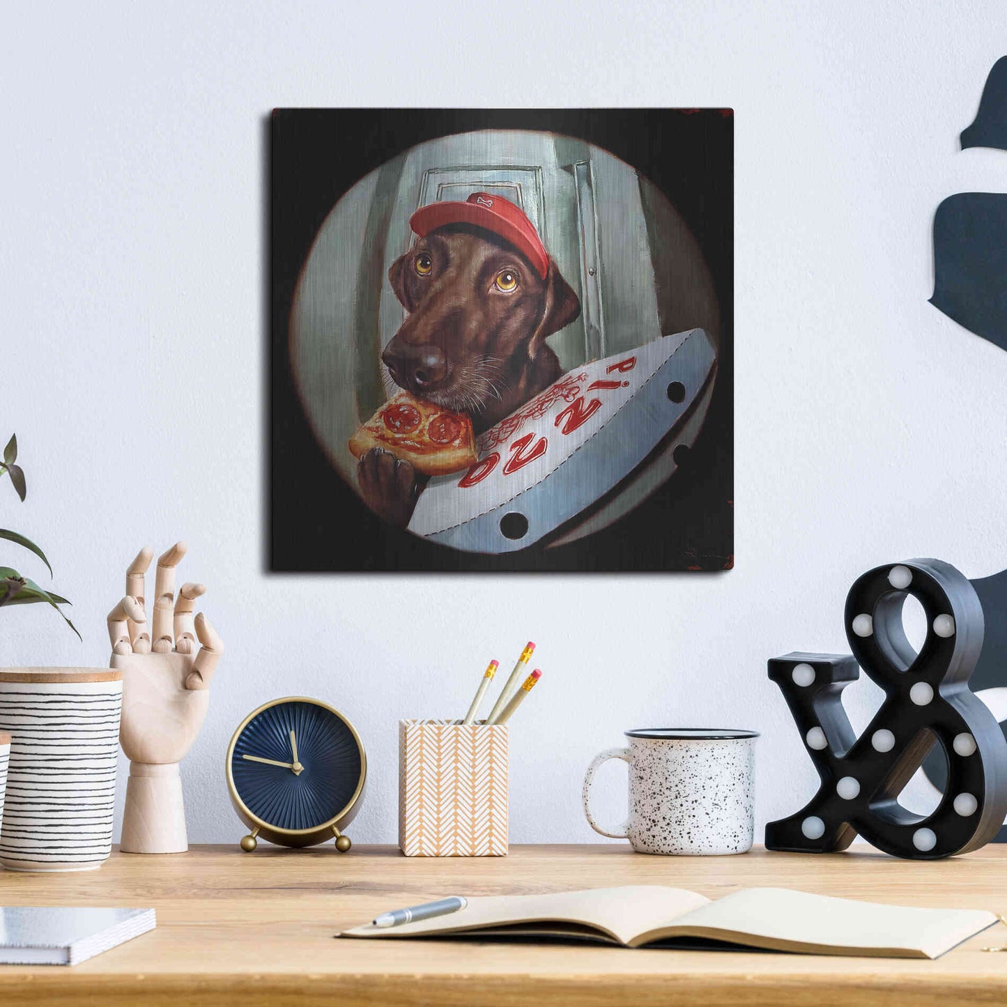 Luxe Metal Art 'Pupperoni' by Lucia Heffernan, Metal Wall Art,12x12