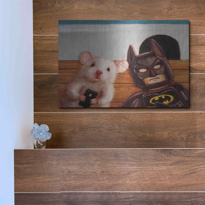 Luxe Metal Art 'Selfie with Batman' by Lucia Heffernan, Metal Wall Art,16x12