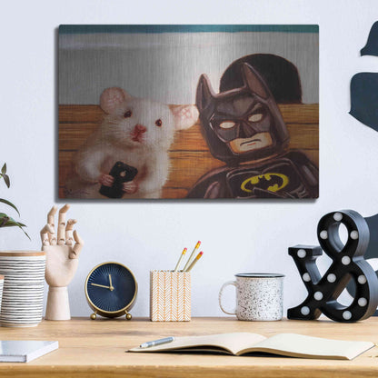 Luxe Metal Art 'Selfie with Batman' by Lucia Heffernan, Metal Wall Art,16x12
