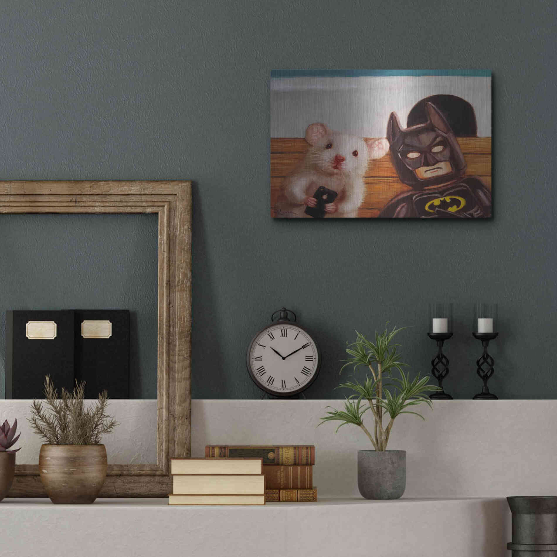 Luxe Metal Art 'Selfie with Batman' by Lucia Heffernan, Metal Wall Art,16x12