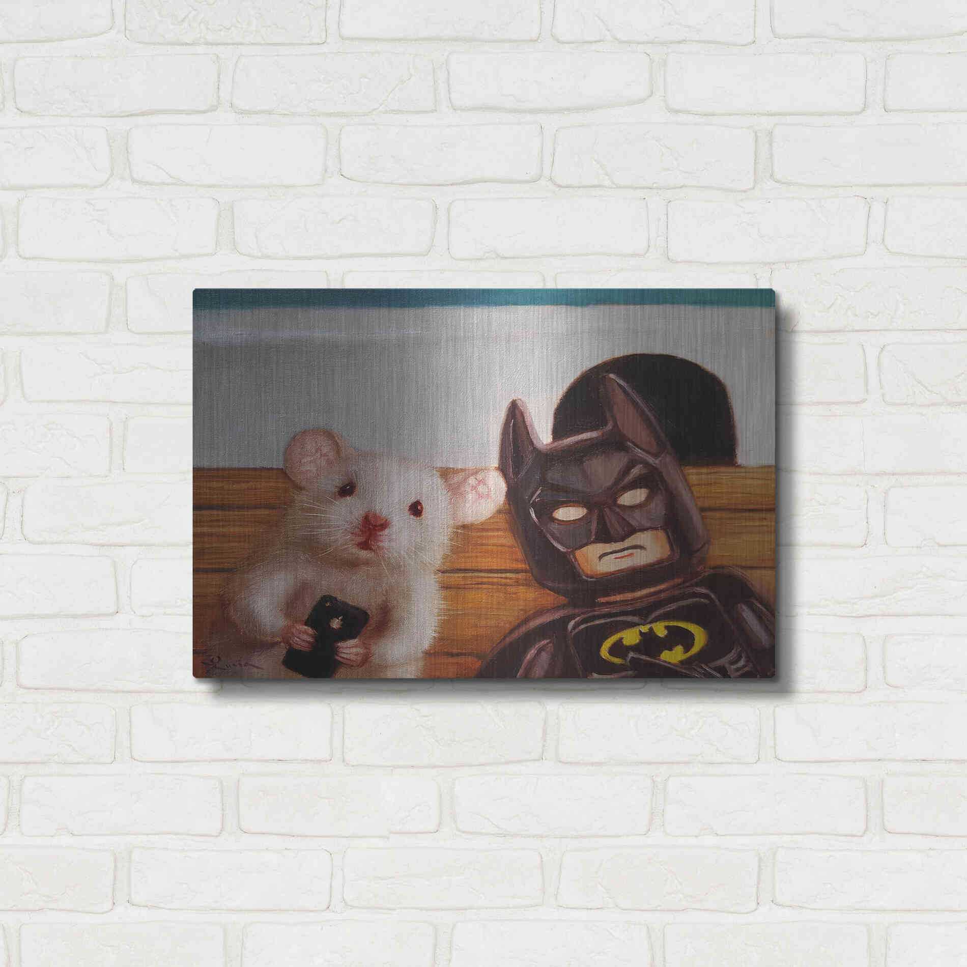 Luxe Metal Art 'Selfie with Batman' by Lucia Heffernan, Metal Wall Art,24x16