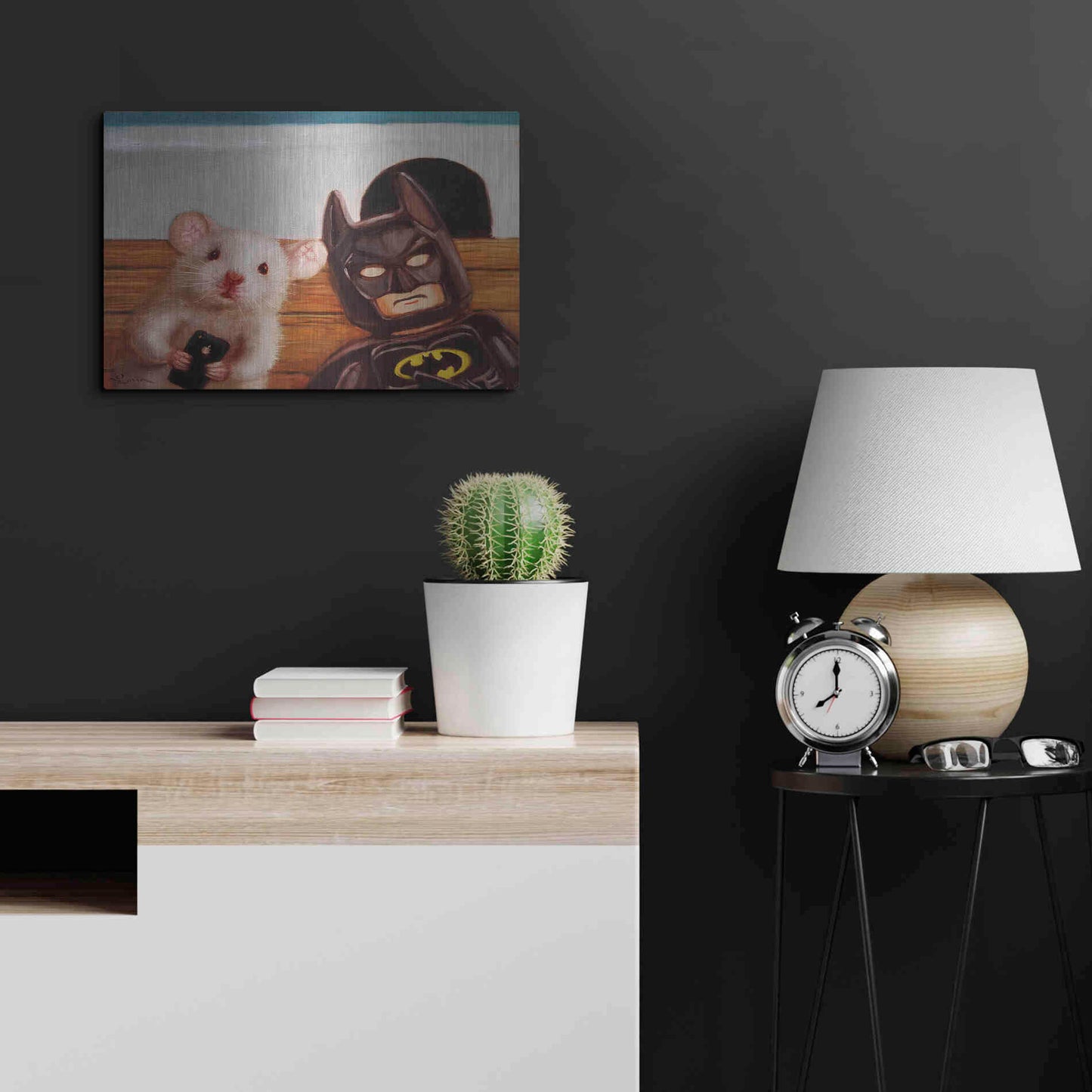 Luxe Metal Art 'Selfie with Batman' by Lucia Heffernan, Metal Wall Art,24x16