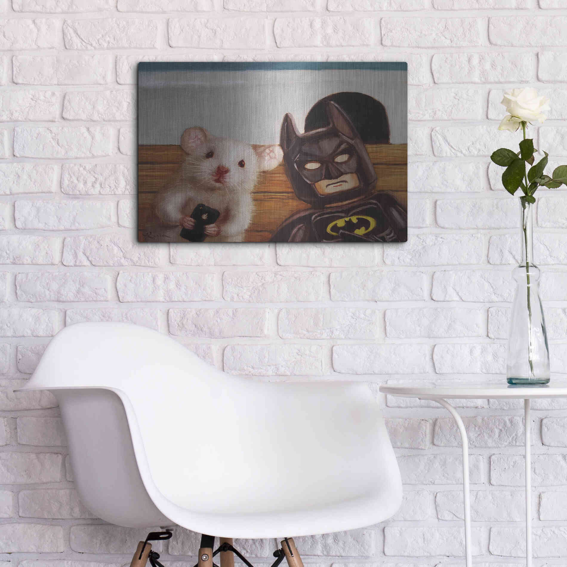 Luxe Metal Art 'Selfie with Batman' by Lucia Heffernan, Metal Wall Art,24x16