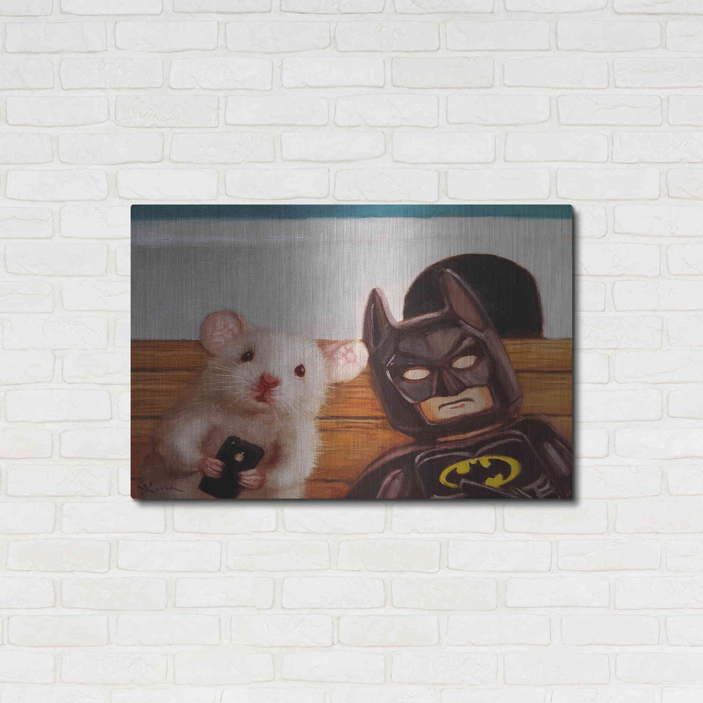 Luxe Metal Art 'Selfie with Batman' by Lucia Heffernan, Metal Wall Art,36x24