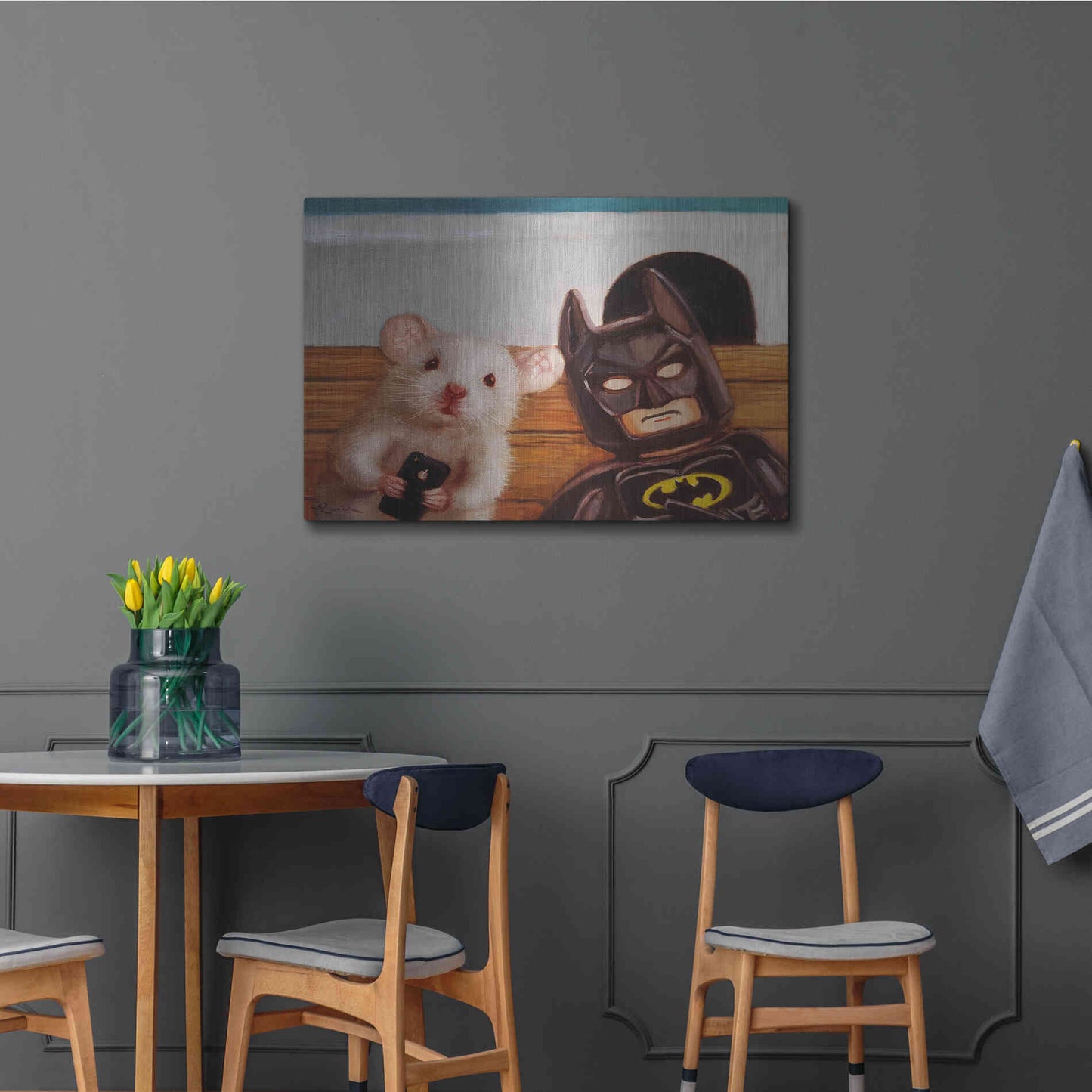 Luxe Metal Art 'Selfie with Batman' by Lucia Heffernan, Metal Wall Art,36x24