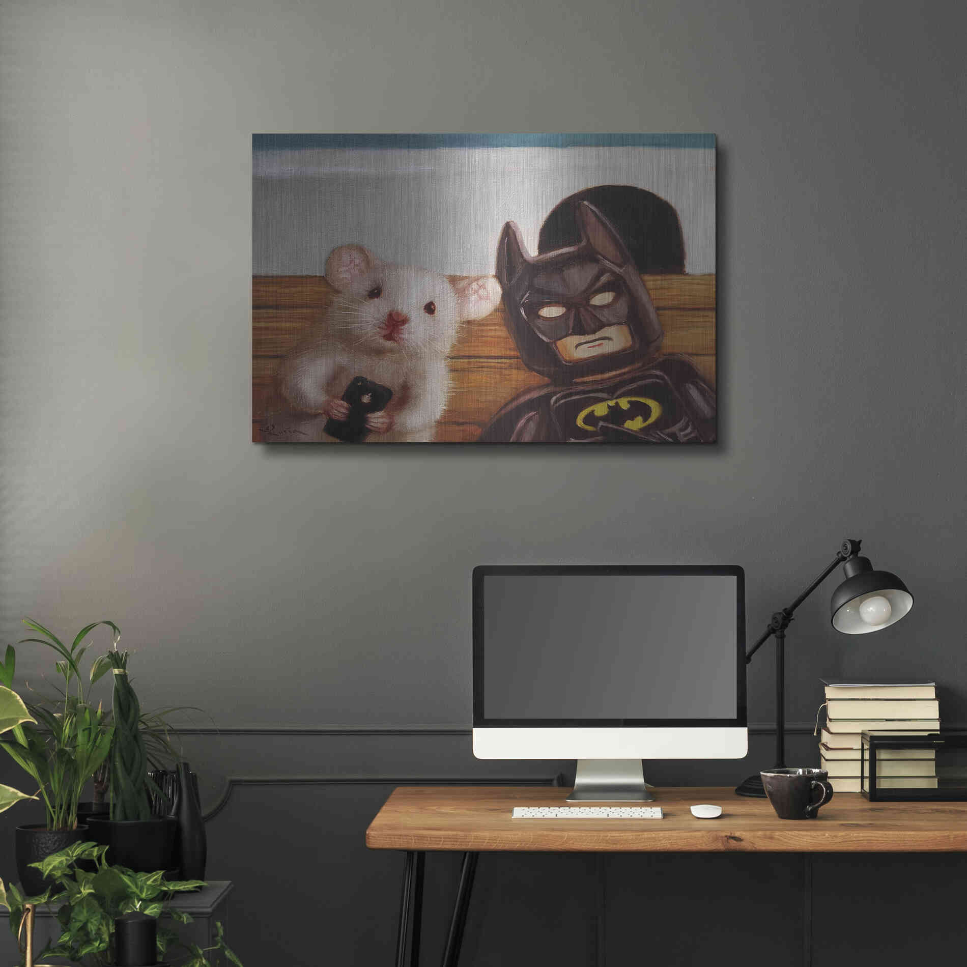 Luxe Metal Art 'Selfie with Batman' by Lucia Heffernan, Metal Wall Art,36x24