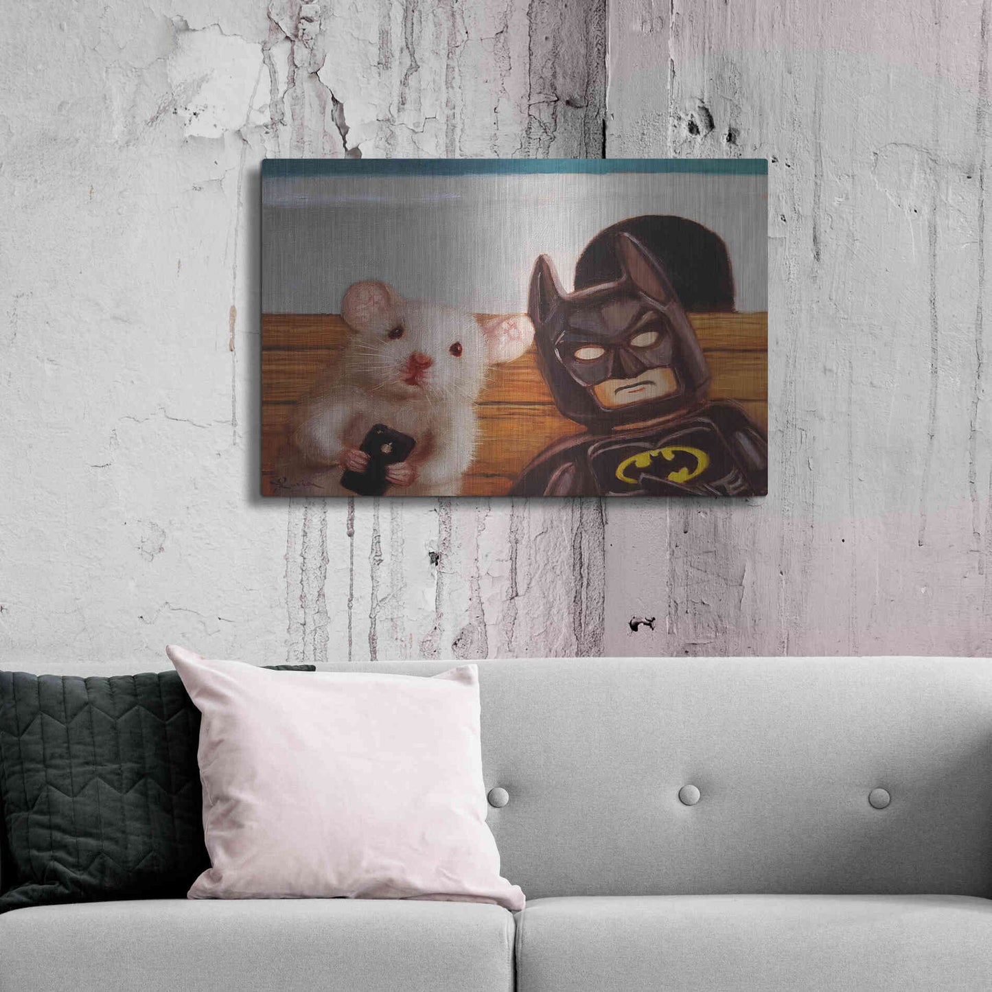Luxe Metal Art 'Selfie with Batman' by Lucia Heffernan, Metal Wall Art,36x24