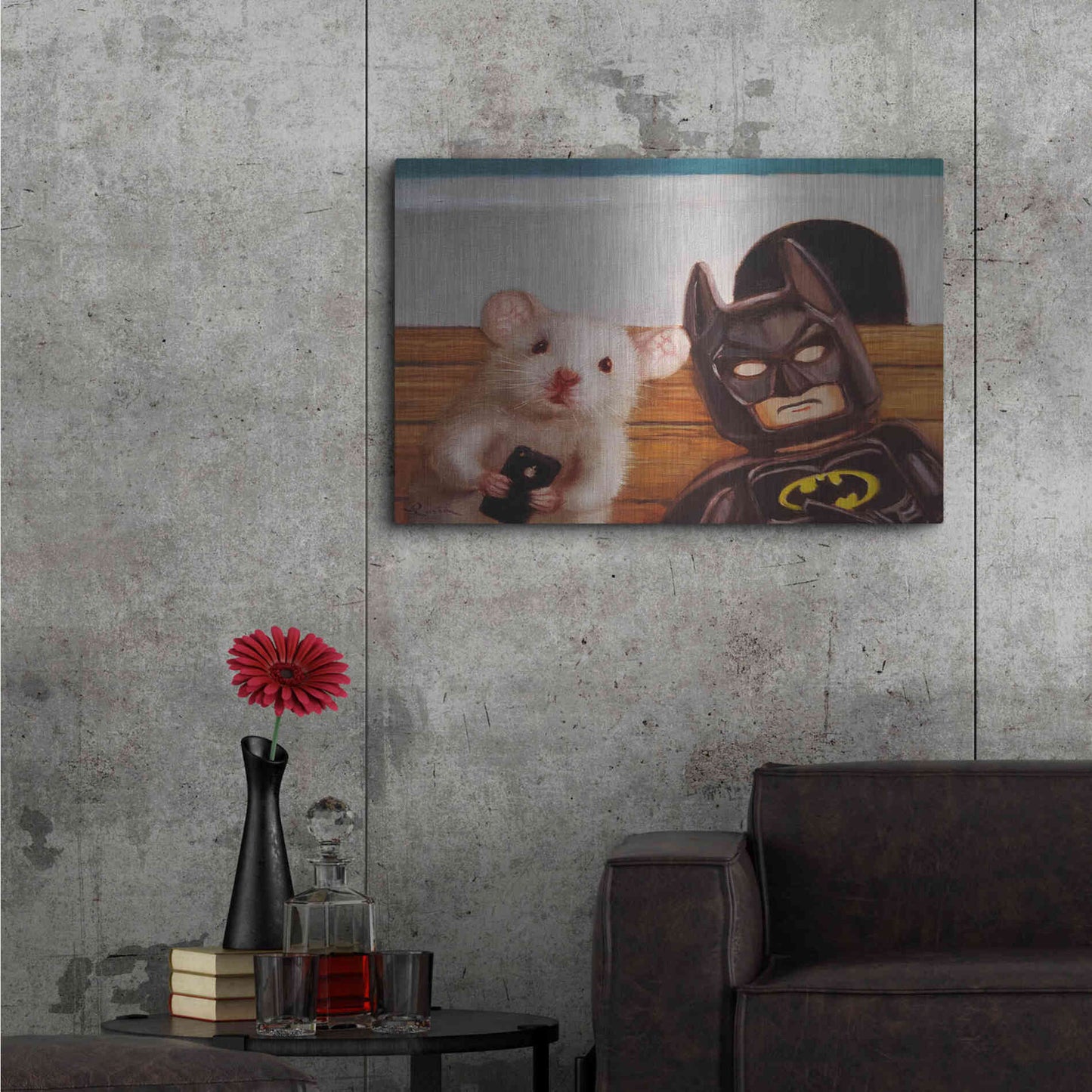 Luxe Metal Art 'Selfie with Batman' by Lucia Heffernan, Metal Wall Art,36x24