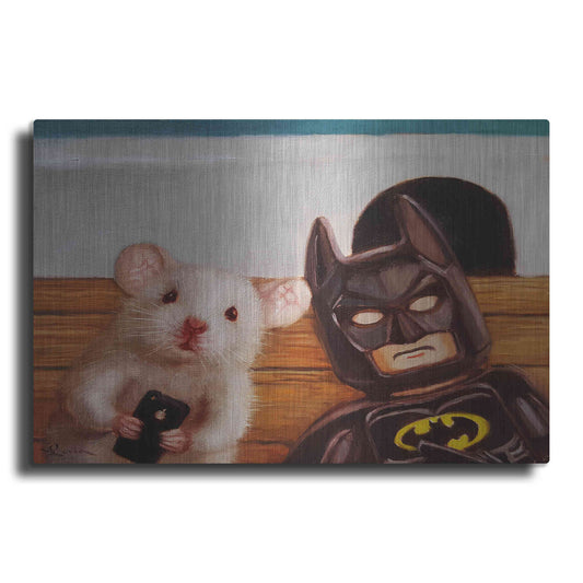 Luxe Metal Art 'Selfie with Batman' by Lucia Heffernan, Metal Wall Art