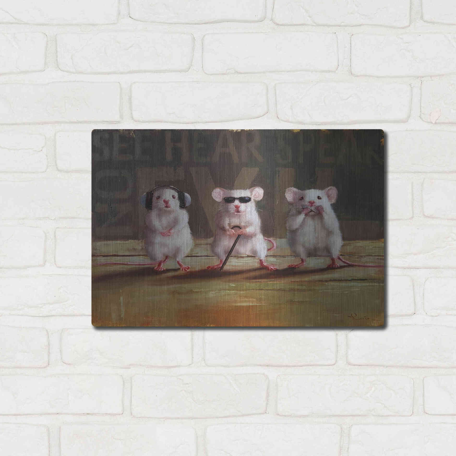 Luxe Metal Art 'Three Wise Mice' by Lucia Heffernan, Metal Wall Art,16x12