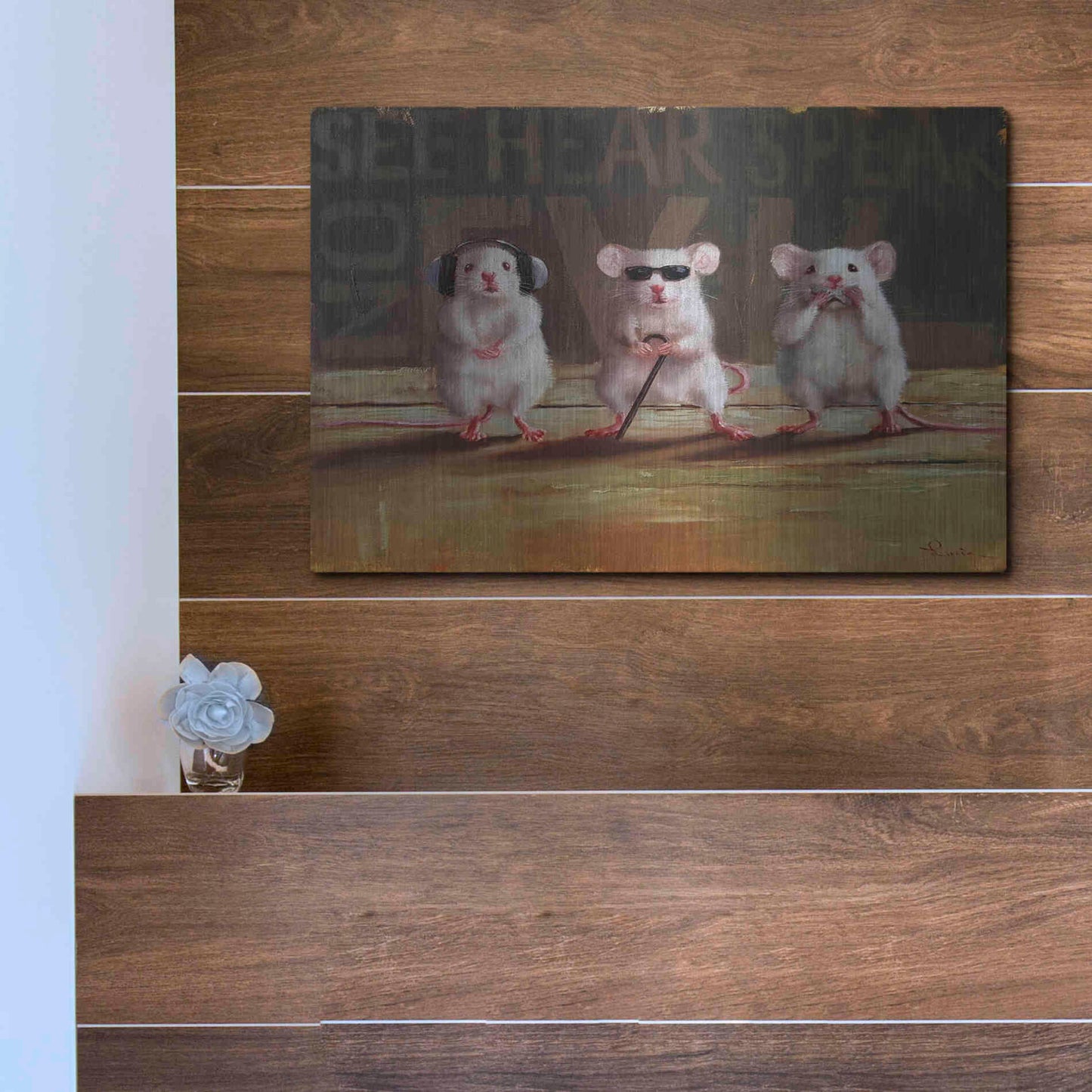 Luxe Metal Art 'Three Wise Mice' by Lucia Heffernan, Metal Wall Art,16x12