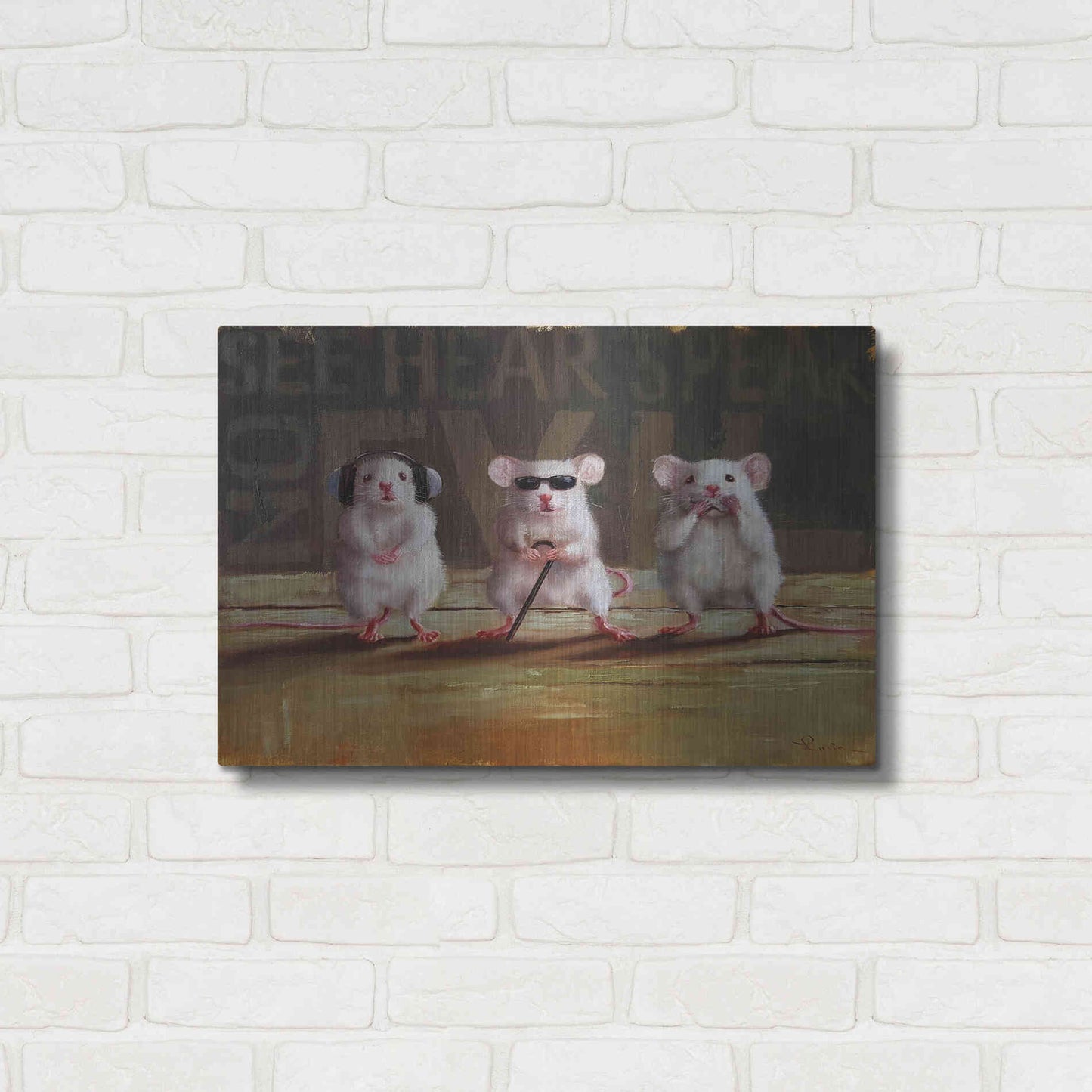 Luxe Metal Art 'Three Wise Mice' by Lucia Heffernan, Metal Wall Art,24x16