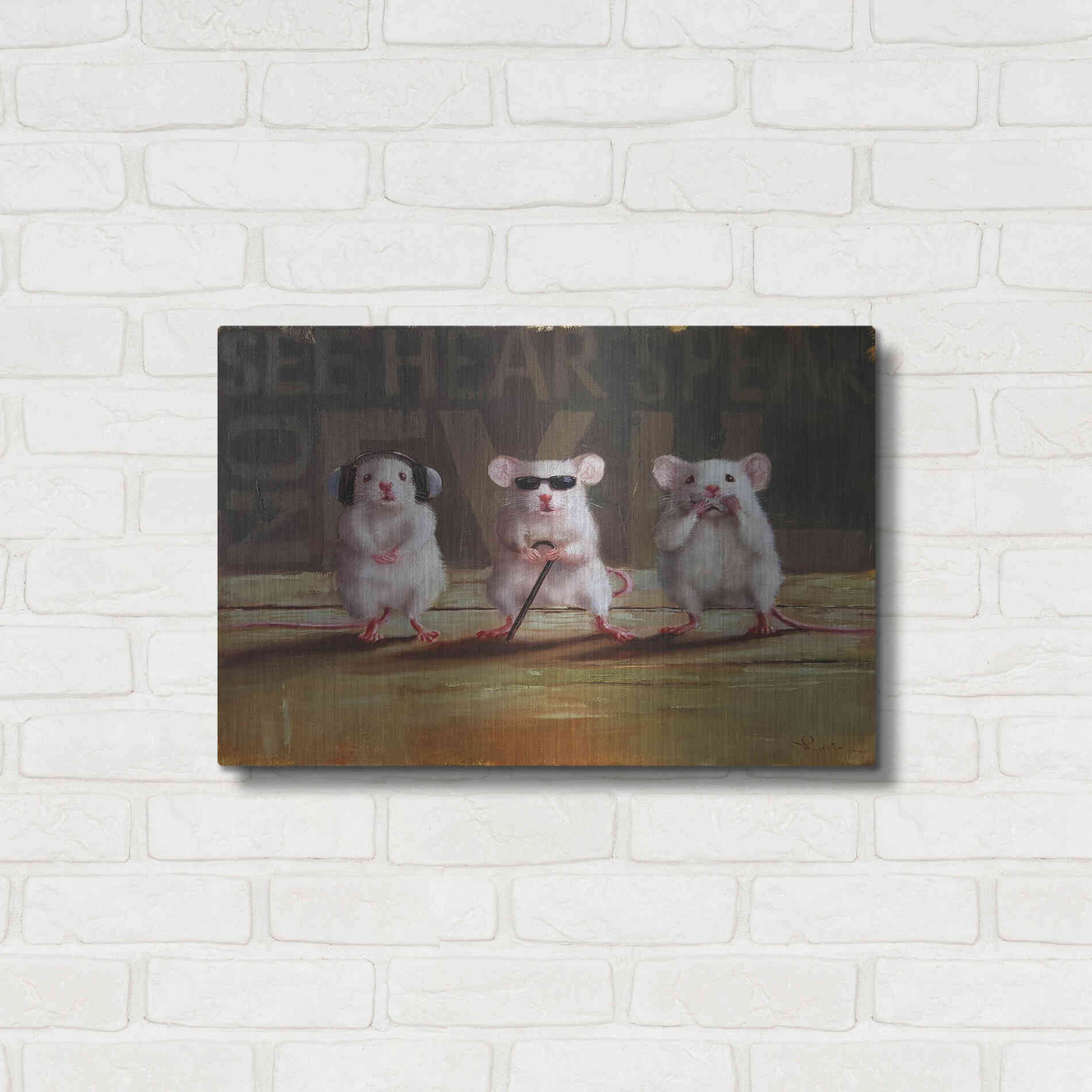 Luxe Metal Art 'Three Wise Mice' by Lucia Heffernan, Metal Wall Art,24x16