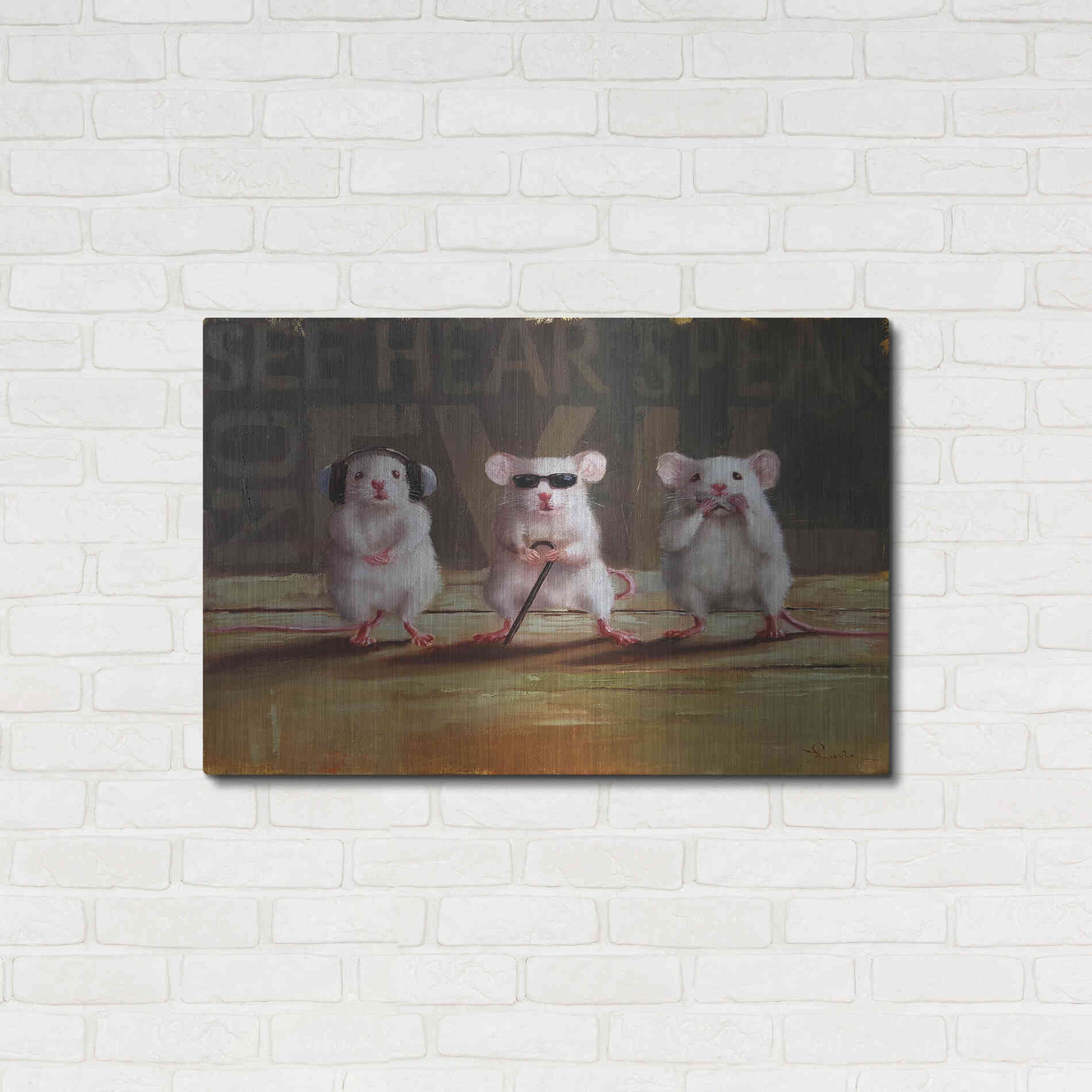 Luxe Metal Art 'Three Wise Mice' by Lucia Heffernan, Metal Wall Art,36x24