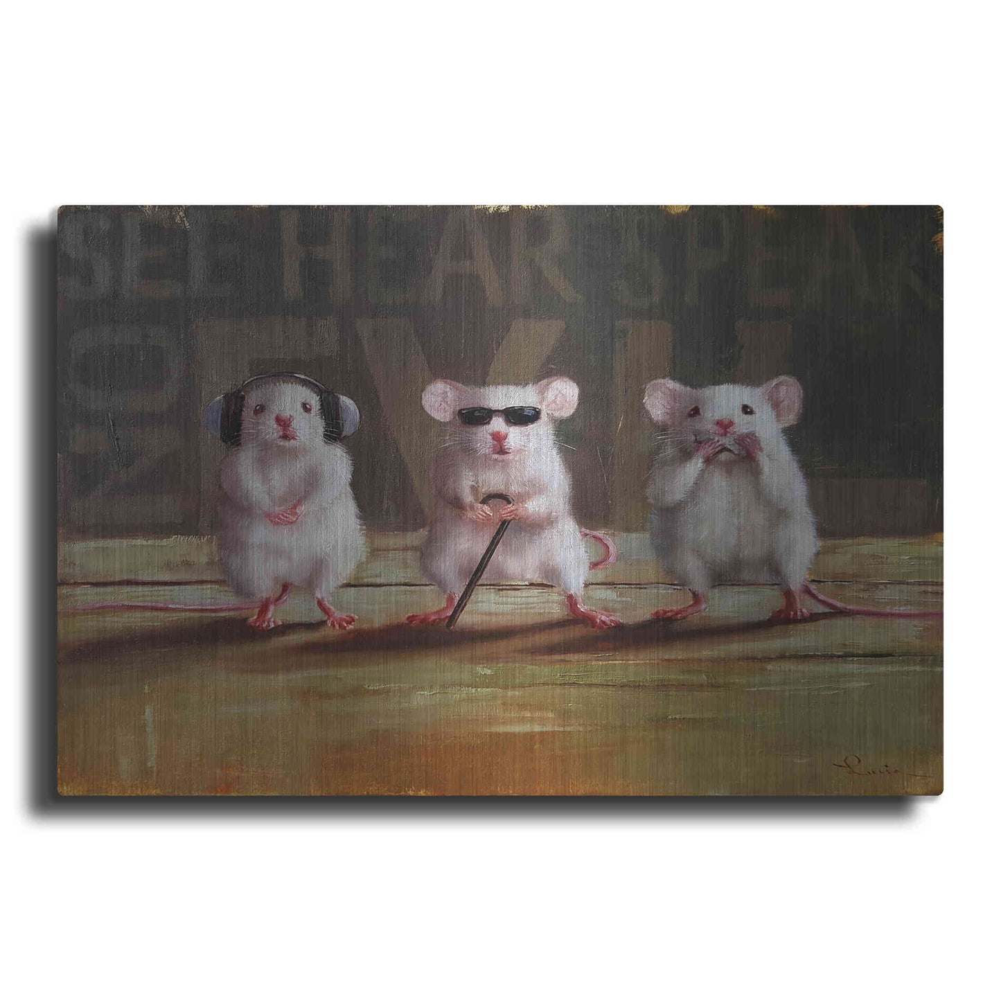 Luxe Metal Art 'Three Wise Mice' by Lucia Heffernan, Metal Wall Art