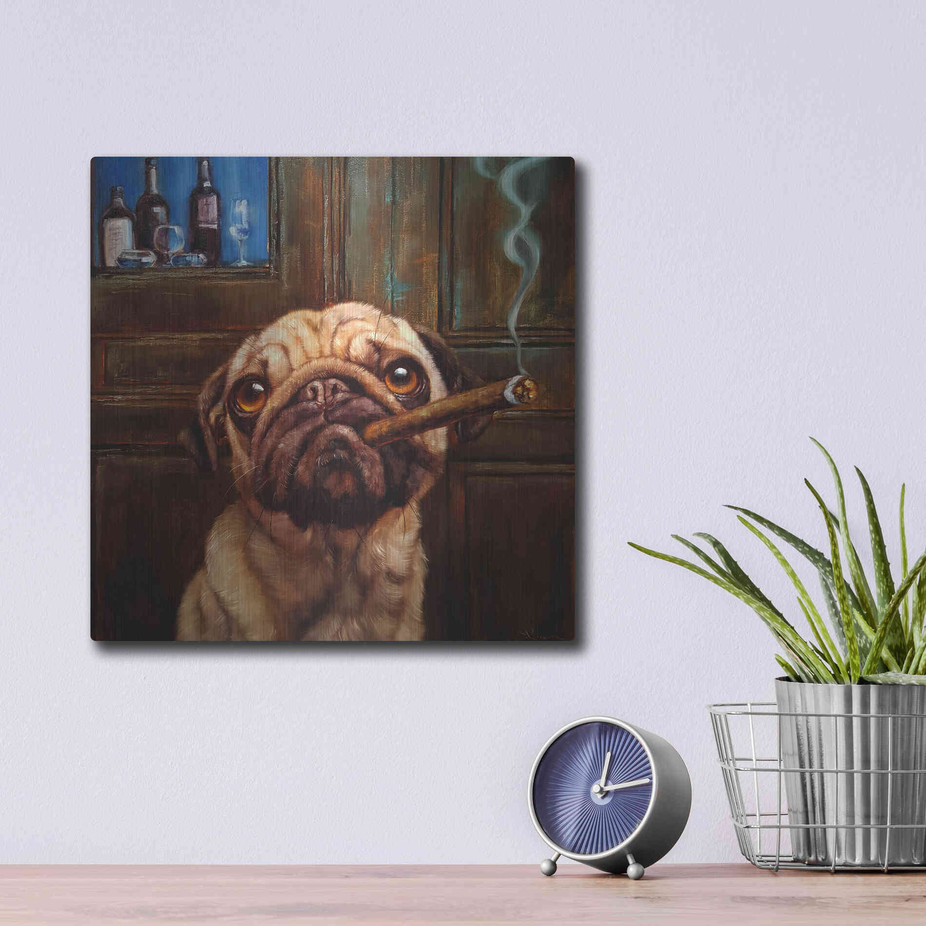 Luxe Metal Art 'Uptown Pug' by Lucia Heffernan, Metal Wall Art,12x12