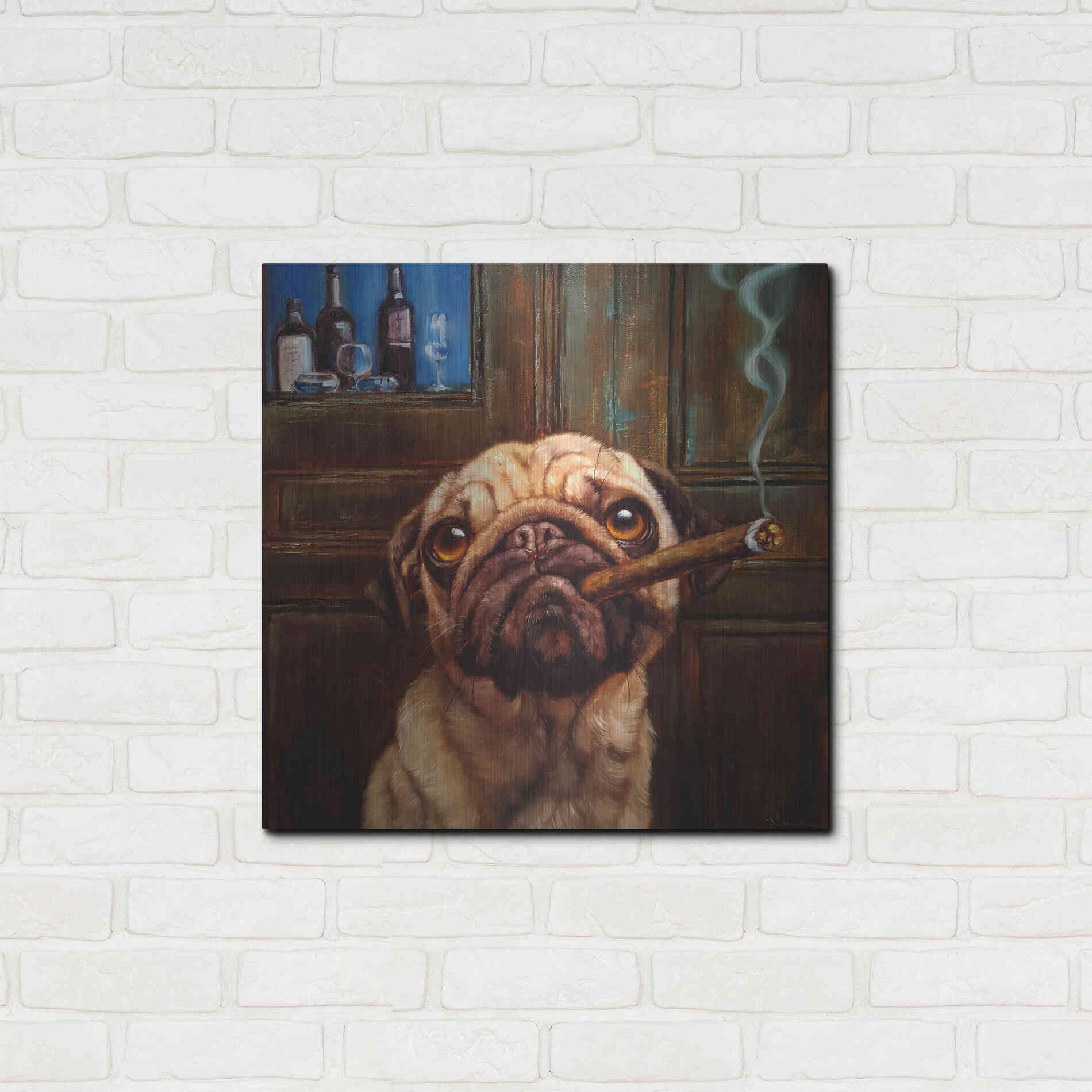 Luxe Metal Art 'Uptown Pug' by Lucia Heffernan, Metal Wall Art,24x24